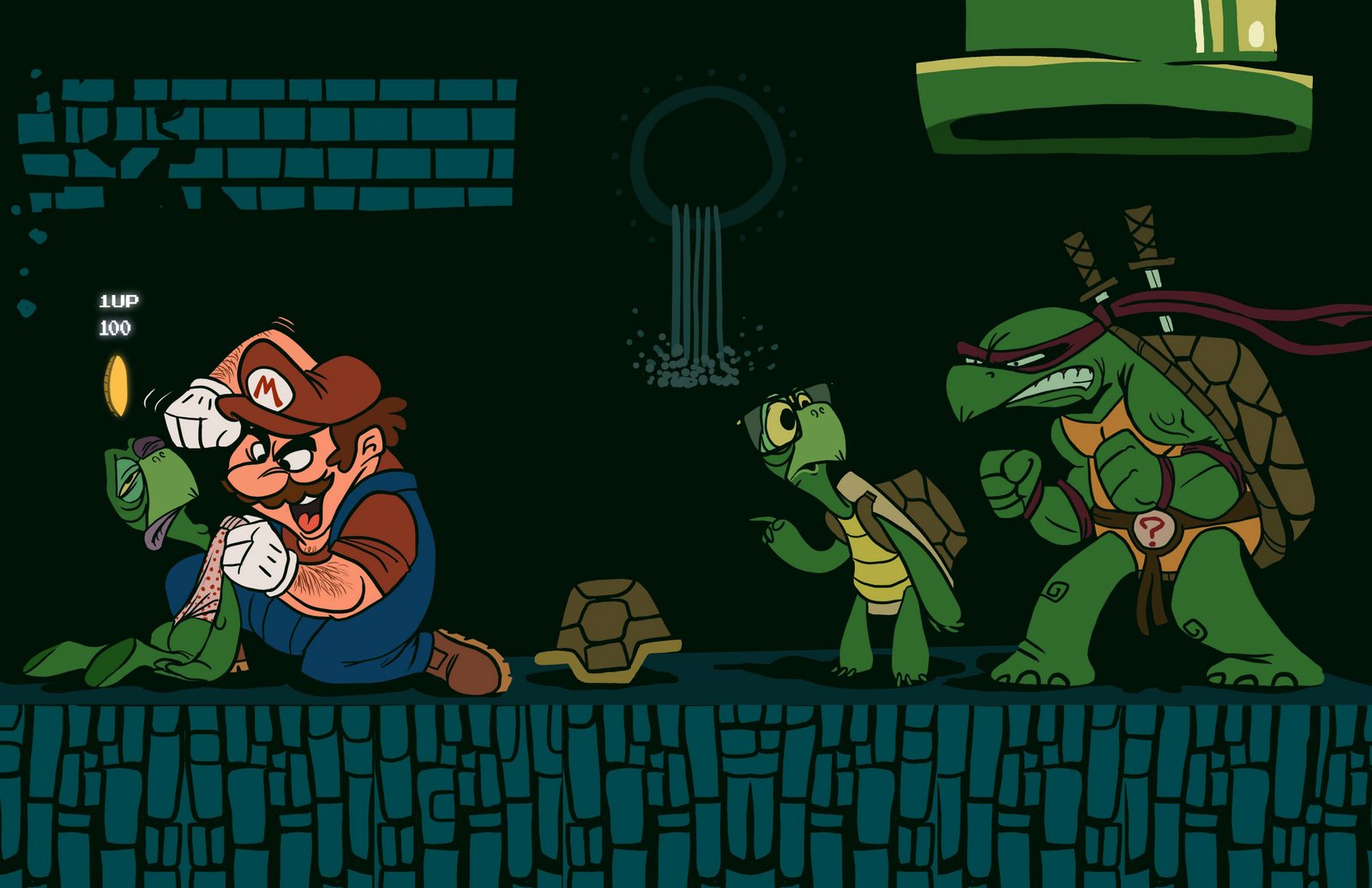 Crossover Mario Raphael Tmnt Super Mario Bros Teenage Mutant Ninja Turtles 1600x1035