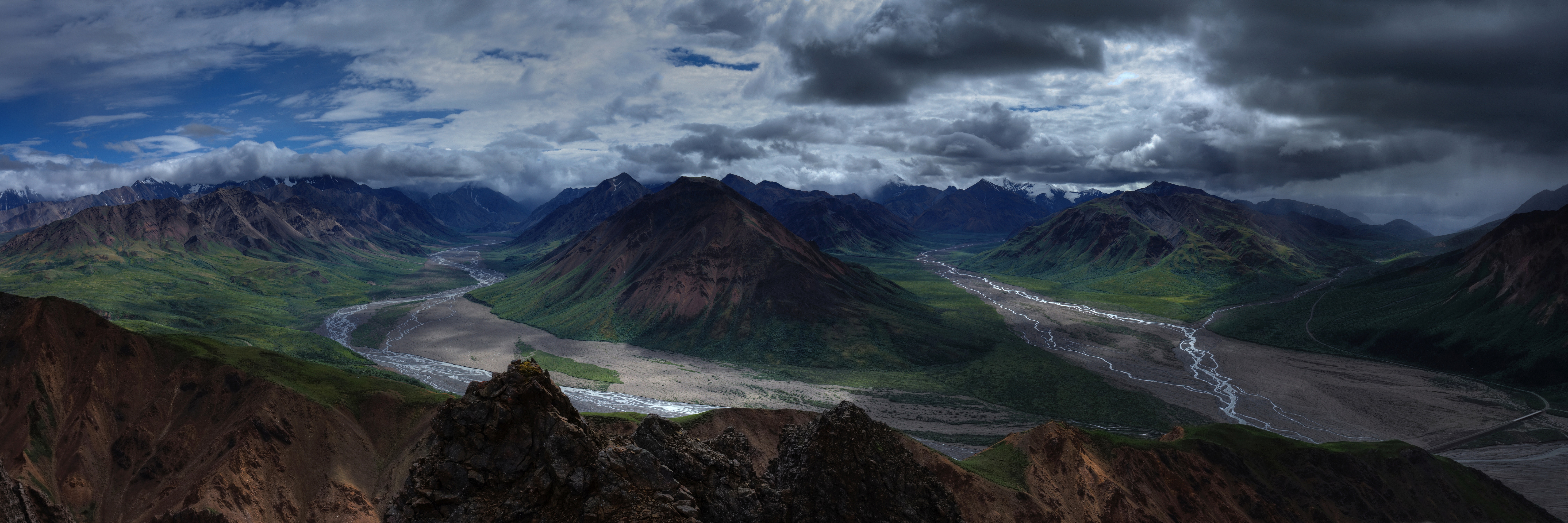 Alaska Cloud Denali National Park Landscape Mountain Nature Panorama River Valley 9000x3000