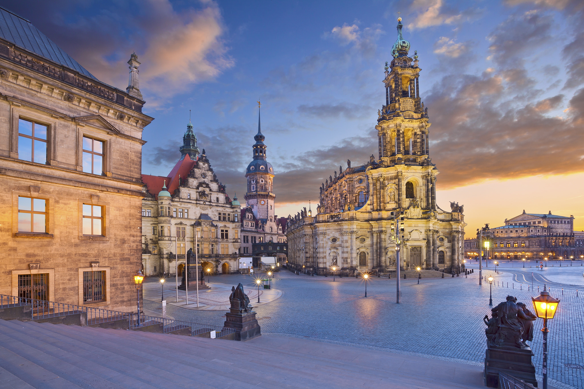 Architecture Dresden Germany Light Night Sky Theater 2048x1365
