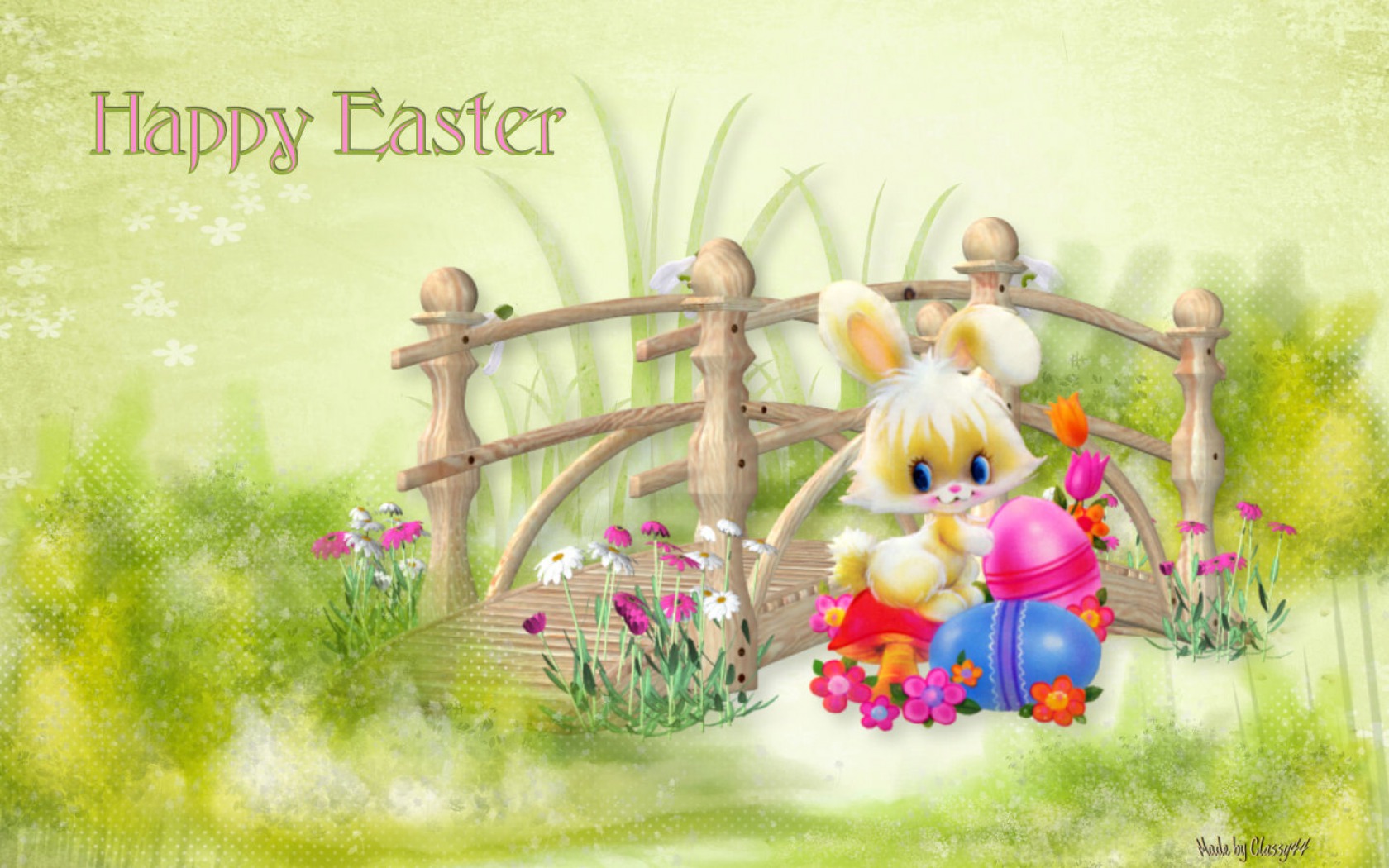 Bridge Bunny Easter Easter Egg Flower Holiday 1680x1050