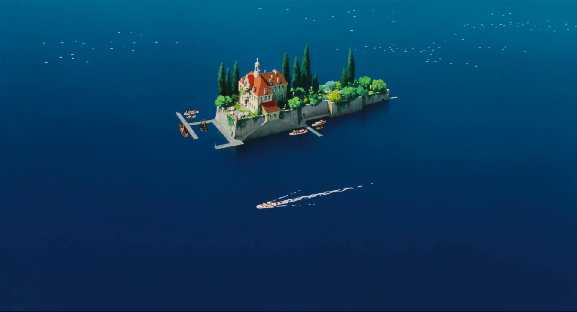 Boat Castle House Island Mansion Sea Studio Ghibli Water 1920x1040