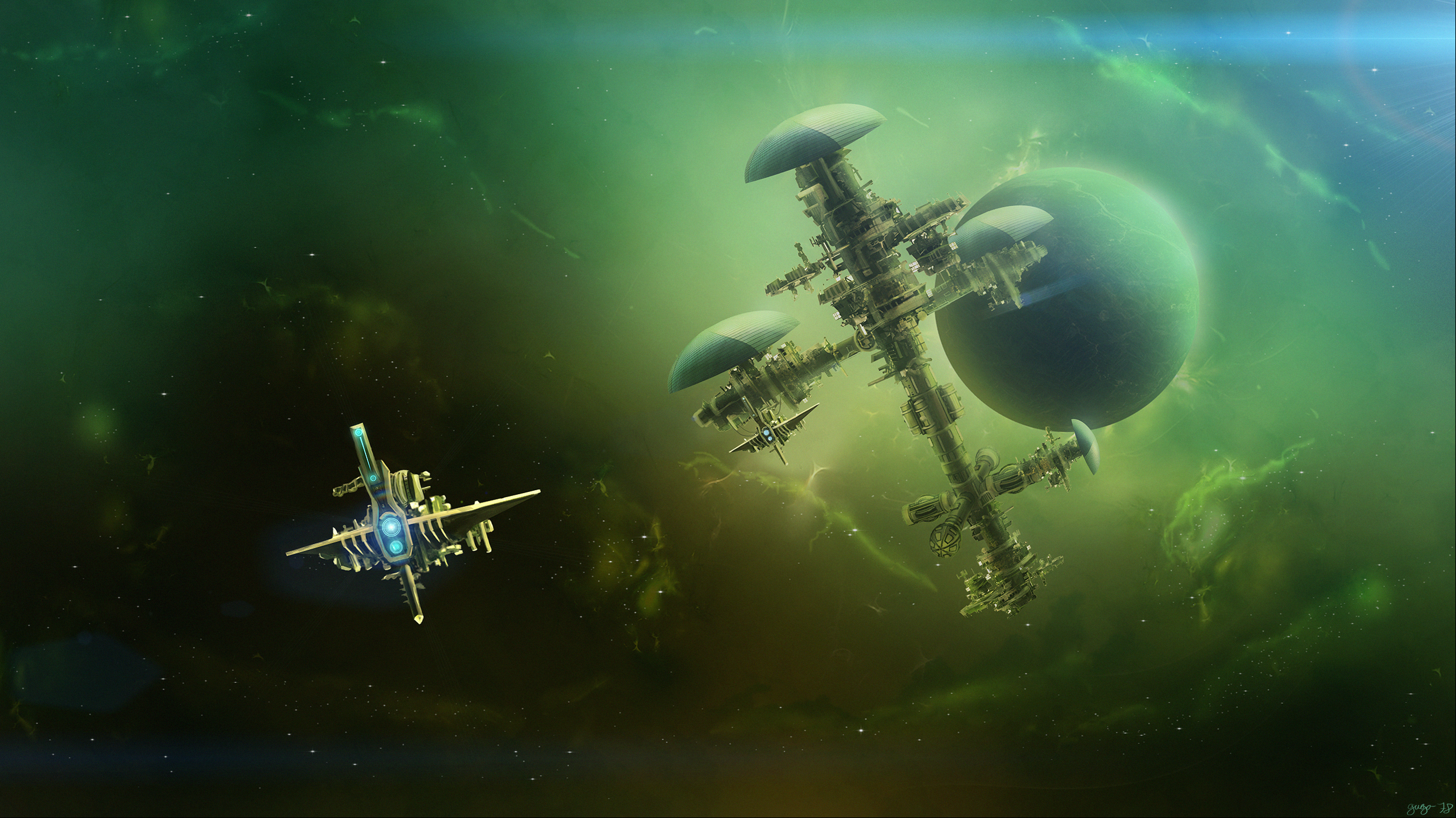 Planet Space Space Station Spaceship 2525x1420