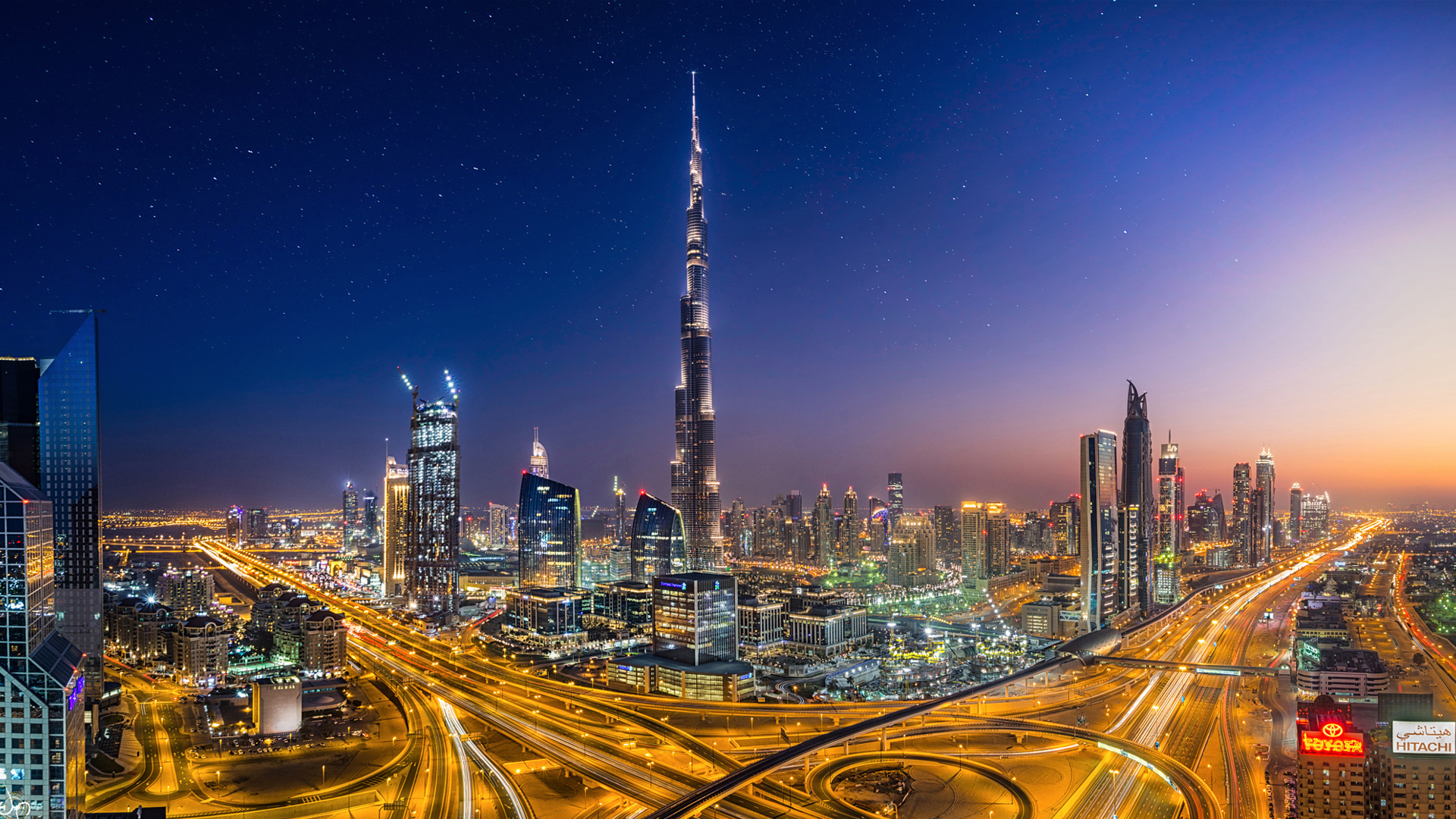 Burj Khalifa City Dubai Megapolis Night United Arab Emirates 1920x1080