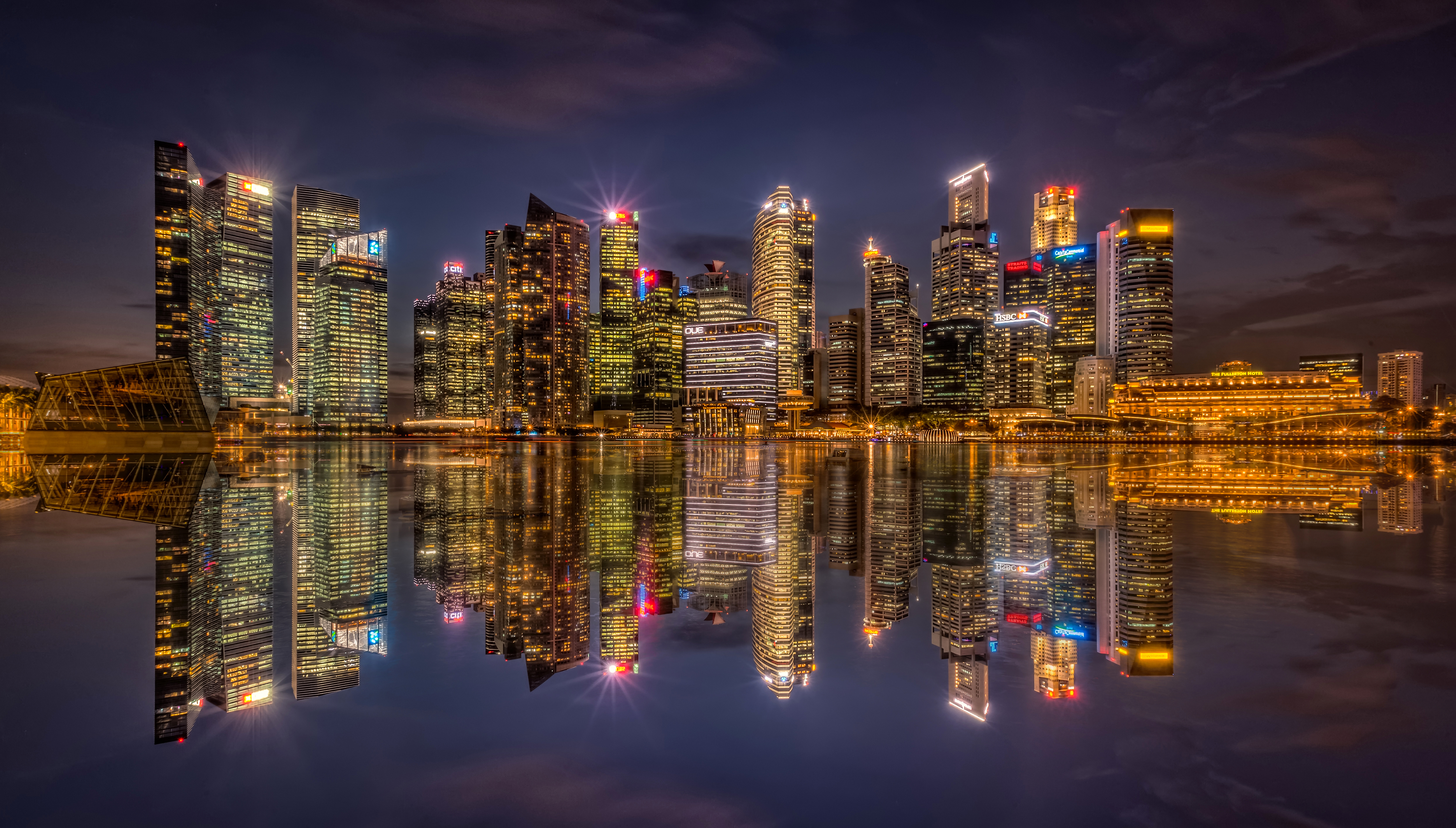 Building City Light Night Reflection Singapore Skyscraper 5000x2844
