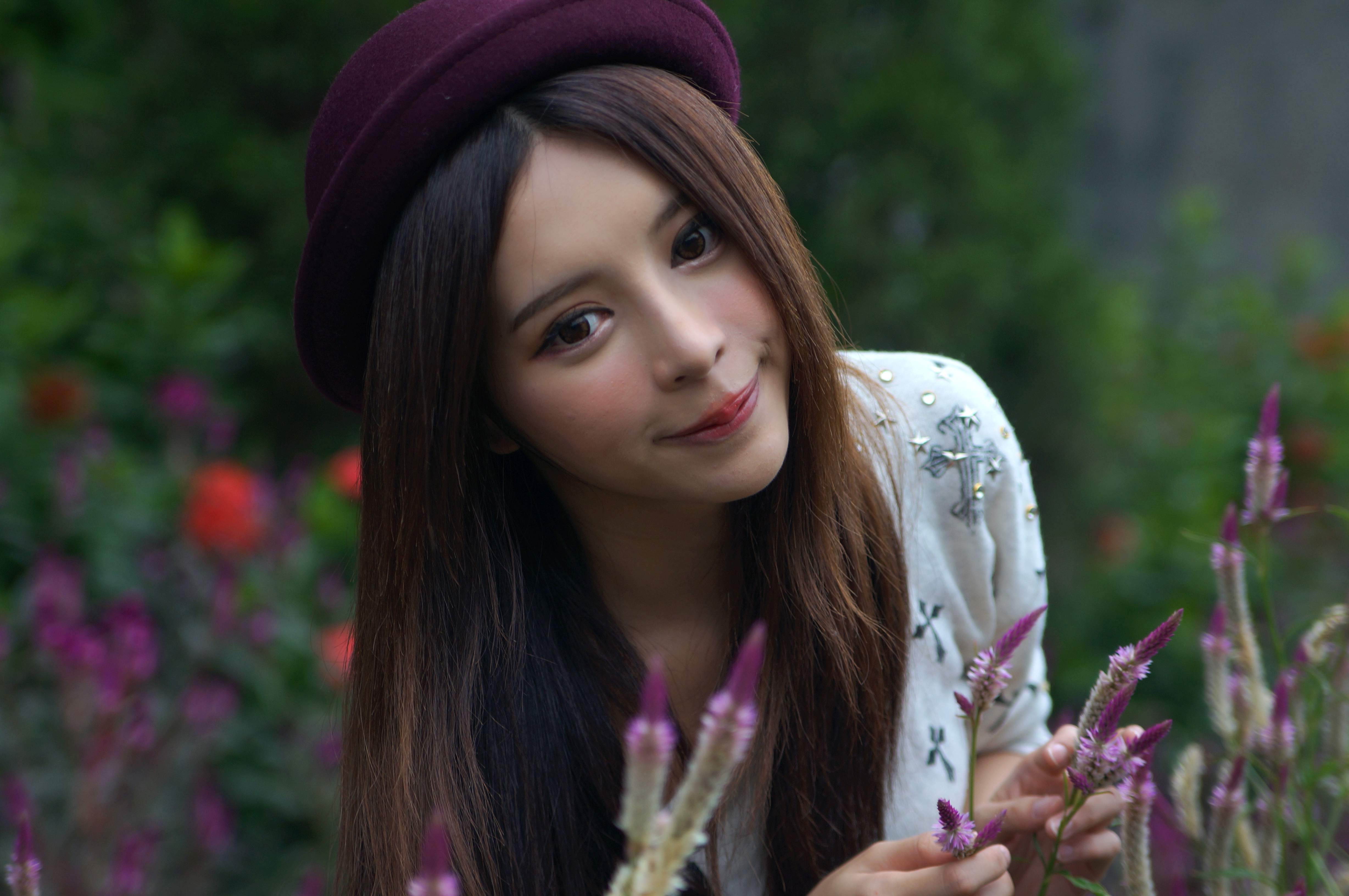 Asian Bokeh Close Up Face Girl Hat Hong Kong Julie Chang Model Park Smile Taiwanese Zhang Qi Jun 4912x3264