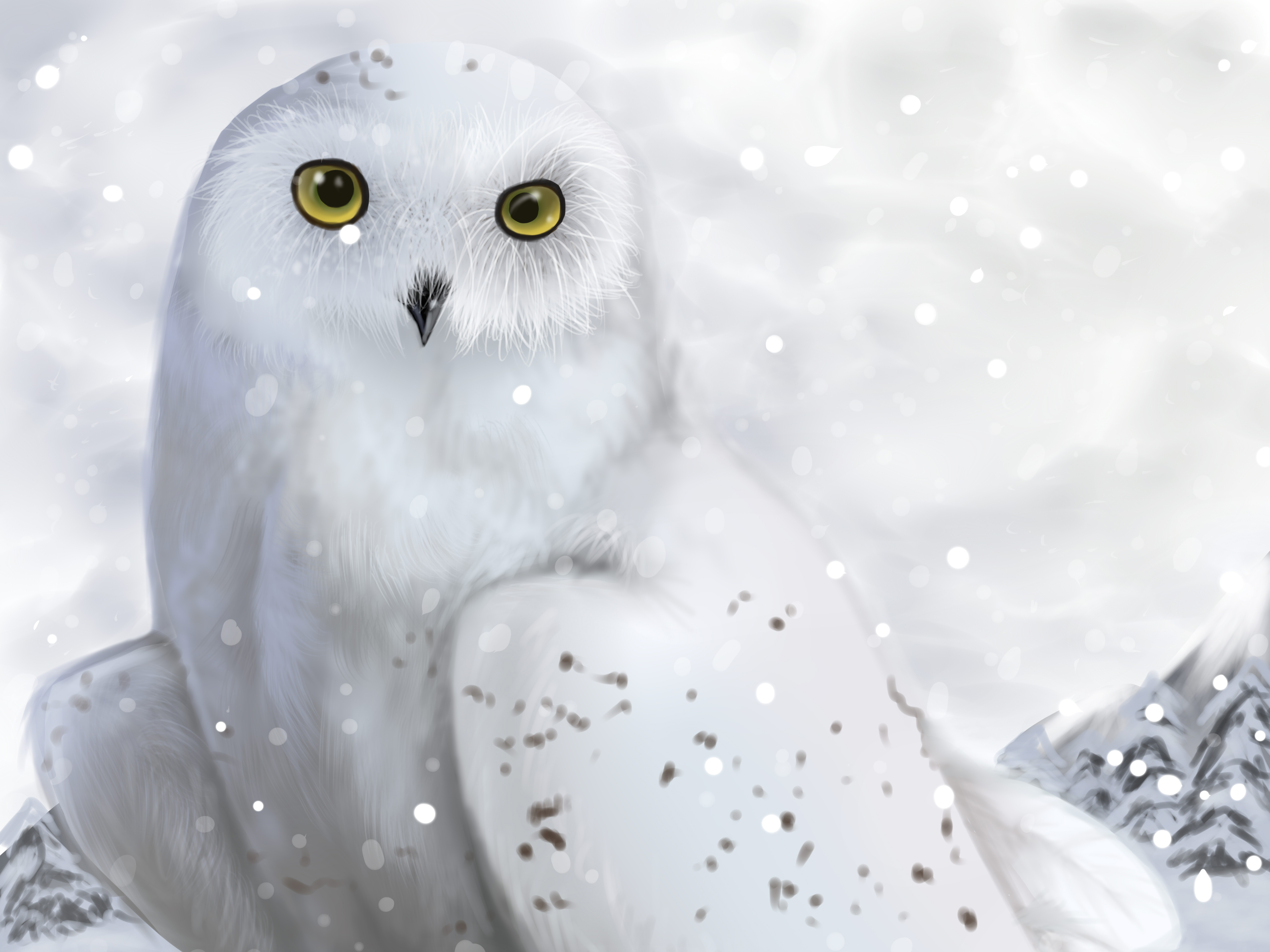 Animal Artistic Bird Owl Painting Snowy Owl 5000x3750