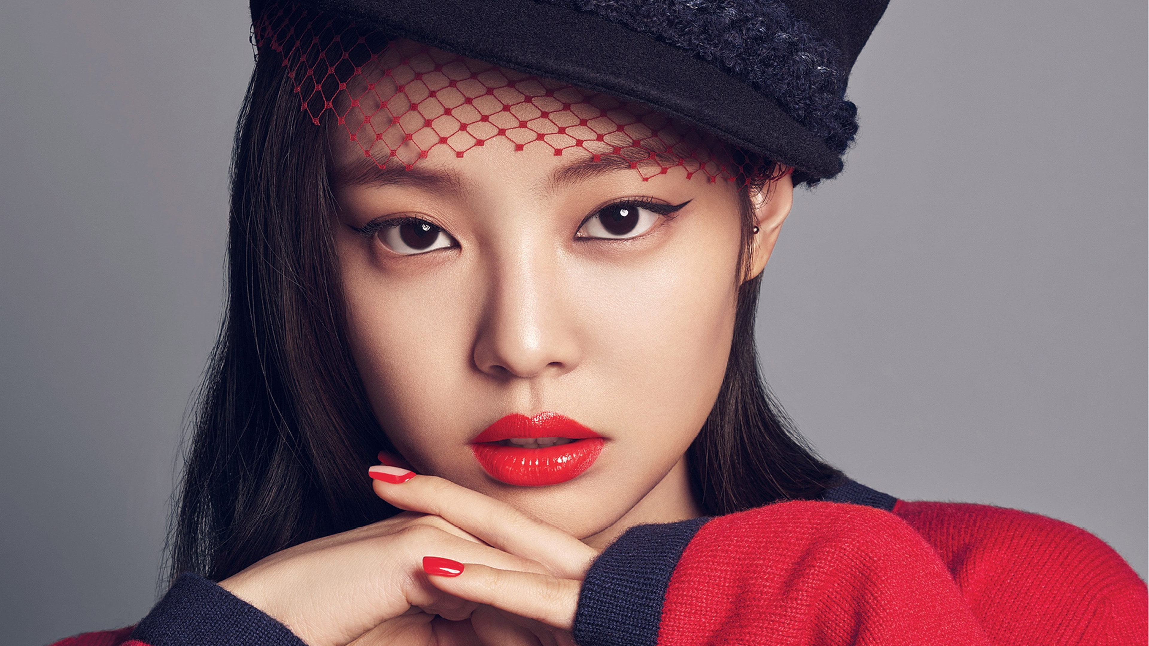 BLACKPiNK Jennie BLACKPiNK Kim Jennie K Pop Red Lipstick Red Nails Women Asian Korean Korean Women 3840x2160
