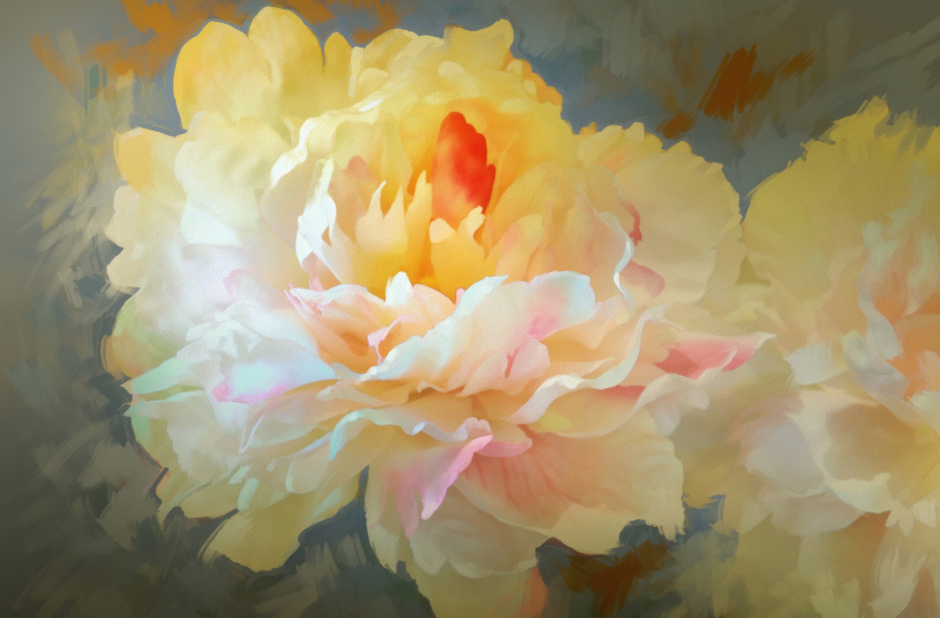 Artistic Flower Painting Peach Flower Peony 3200x2104