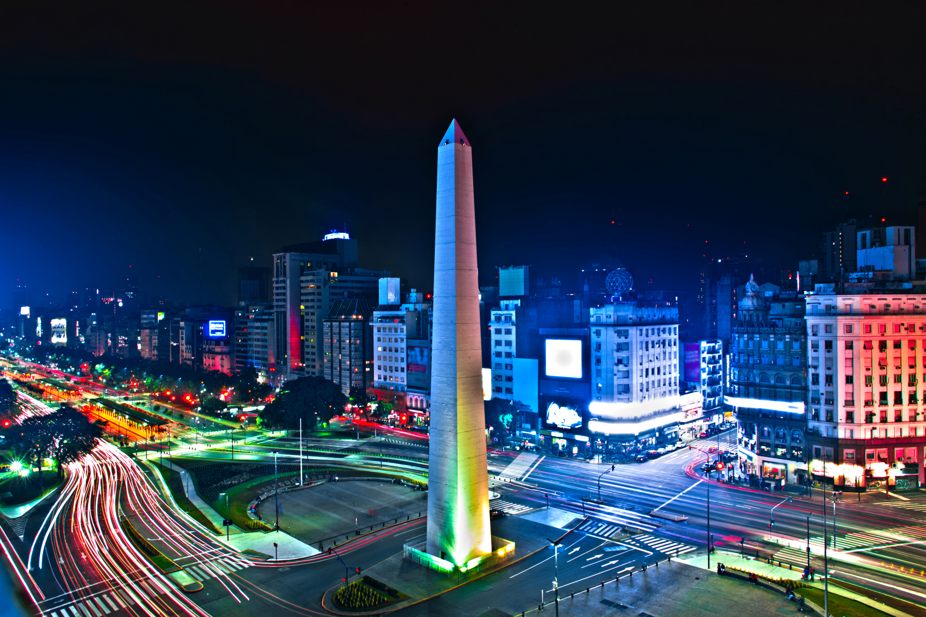 Argentina Buenos Aires Building Night Obelisk Road Time Lapse 3000x2000
