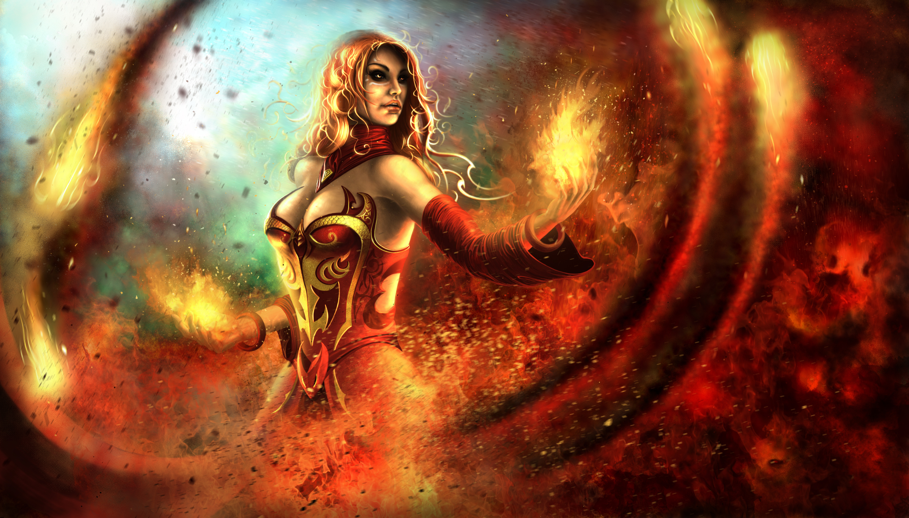 Dota 2 Fire Lina Dota 2 Magic Red Hair Woman Warrior 3000x1710
