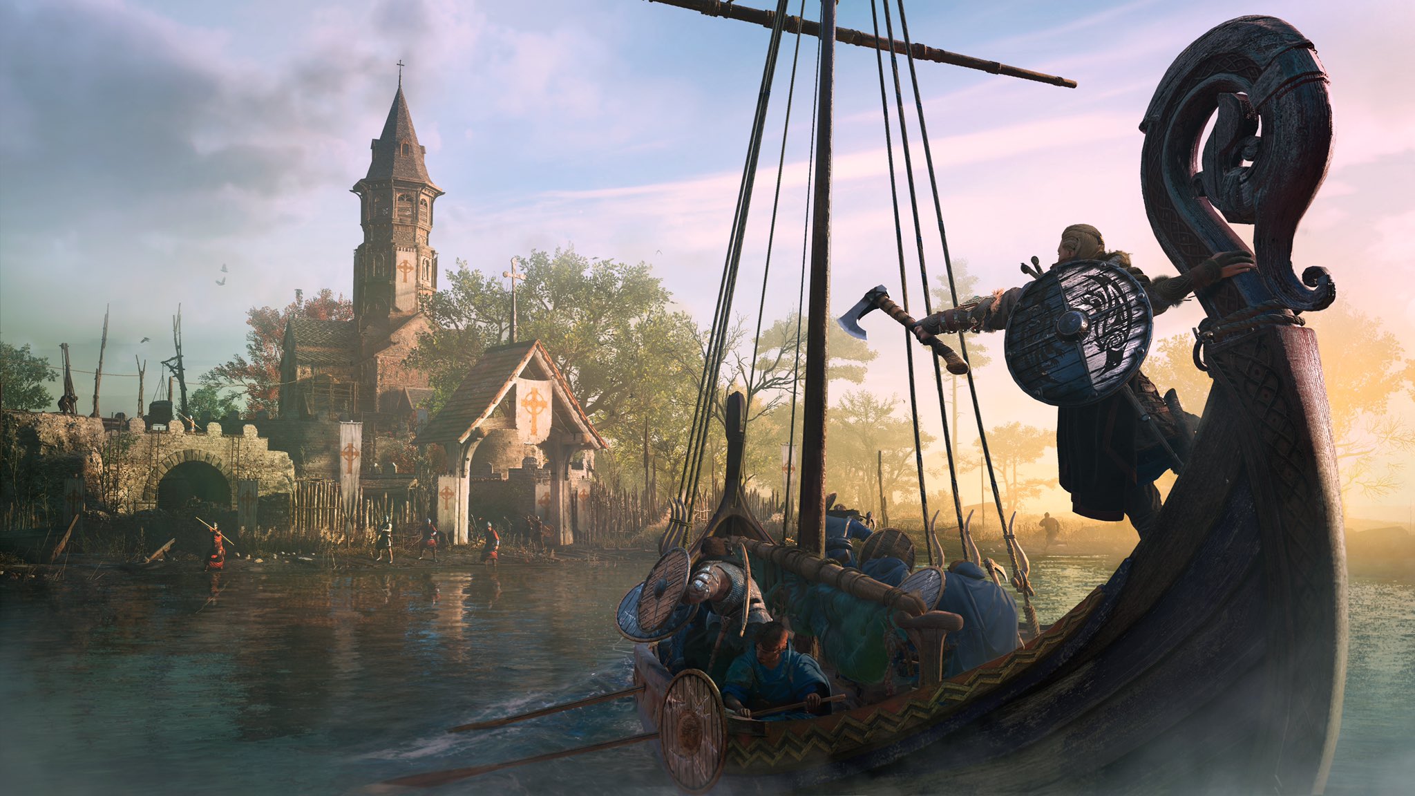 RPG Assassins Creed Valhalla Assassins Creed Eivor Vikings Ship Axes Drakkar Inked Ubisoft Shield Vi 2048x1152