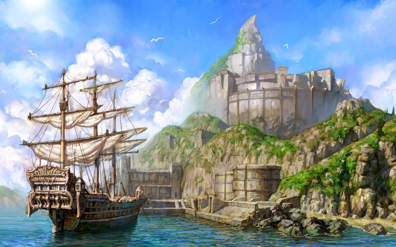 Fort Fortress Island Landscape Ship 1680x1050