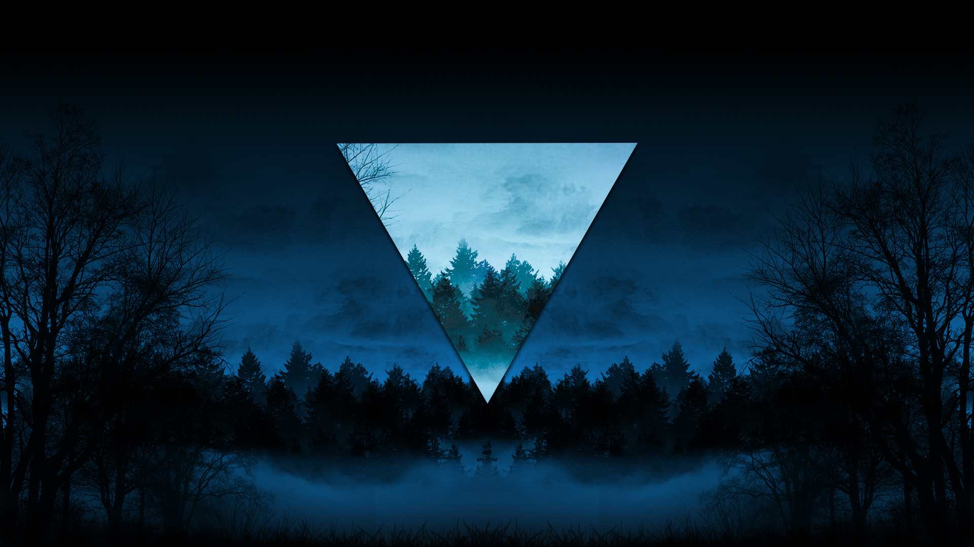 Blue Fog Nature Night Polyscape Tree Triangle 1920x1080
