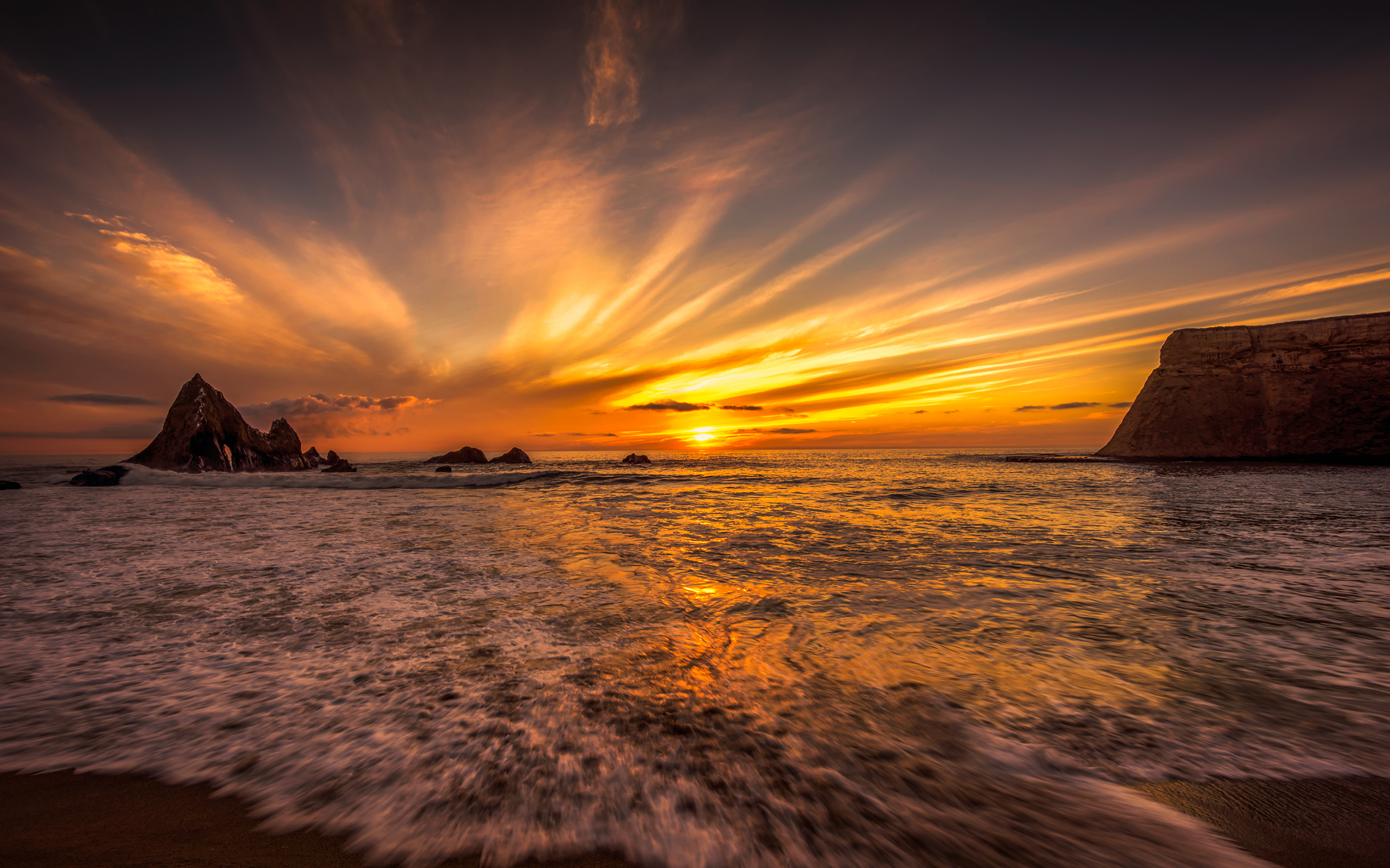 Beach Earth Golden Horizon Ocean Rock Sea Sky Sunset 2560x1600