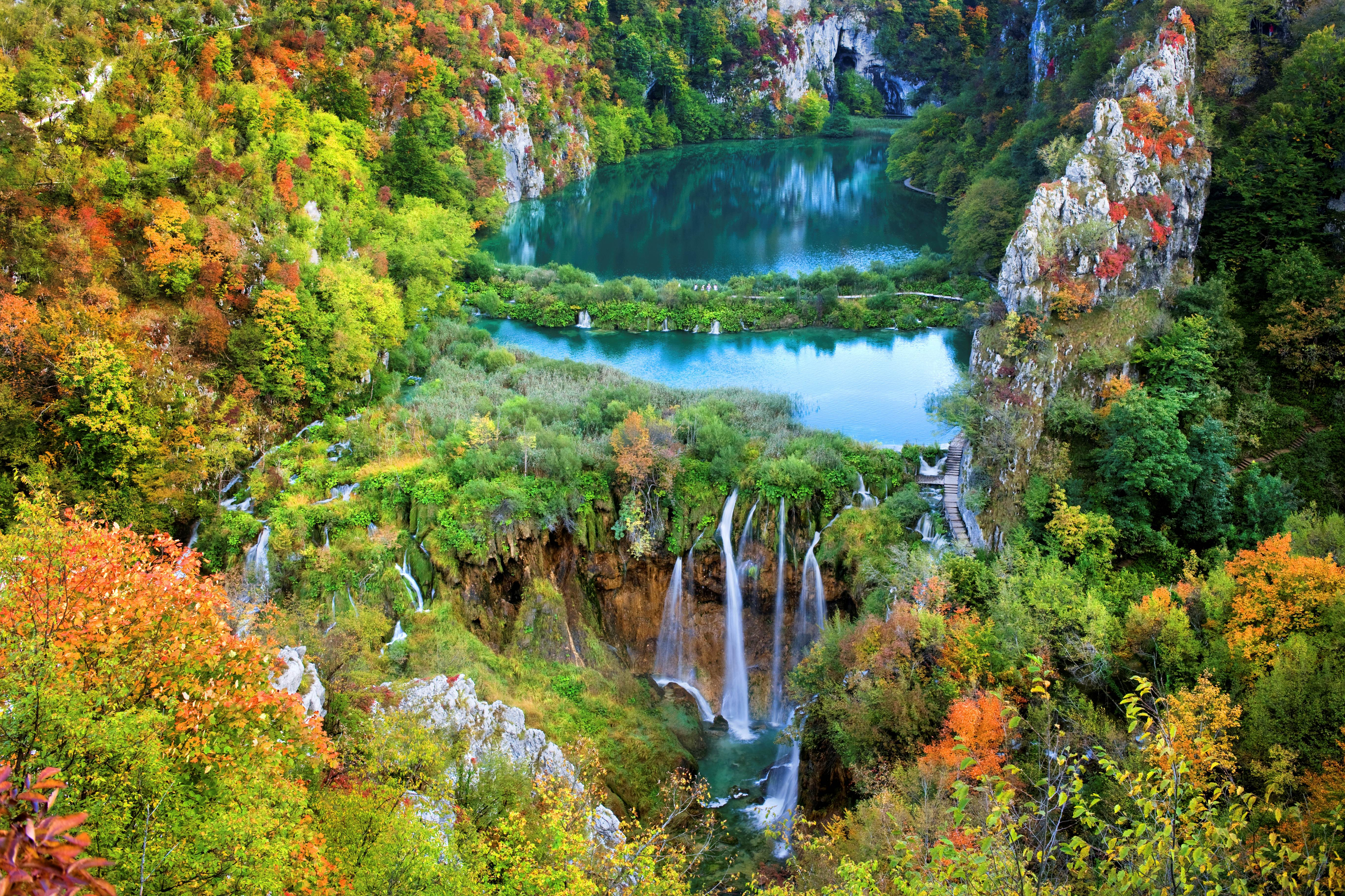 Fall Foliage Forest Plitvice Lake National Park Waterfall 3750x2500