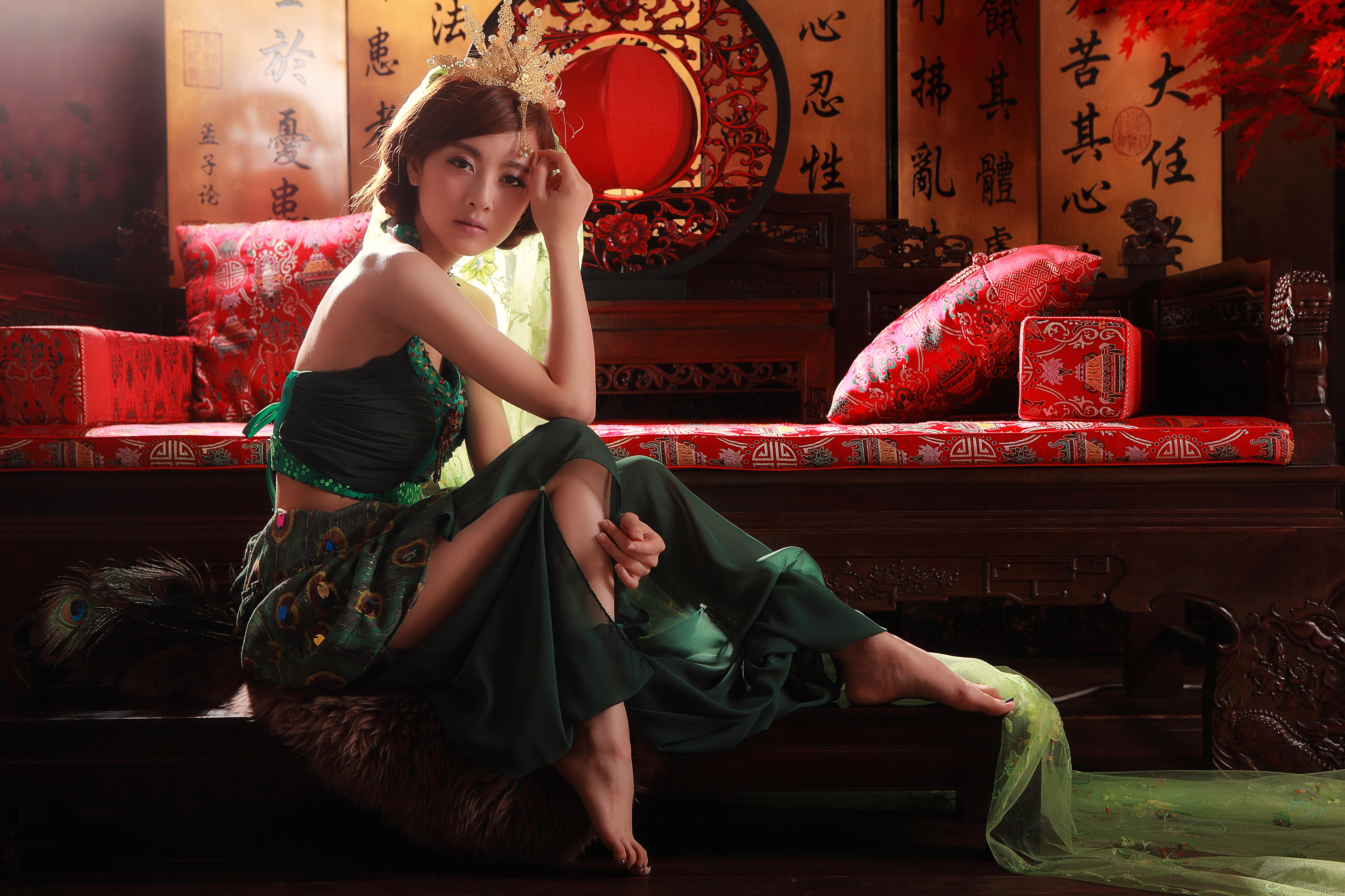 Asian Girl Mikako Zhang Kaijie Mikao Pillow Skirt Sofa Taiwanese 5616x3744