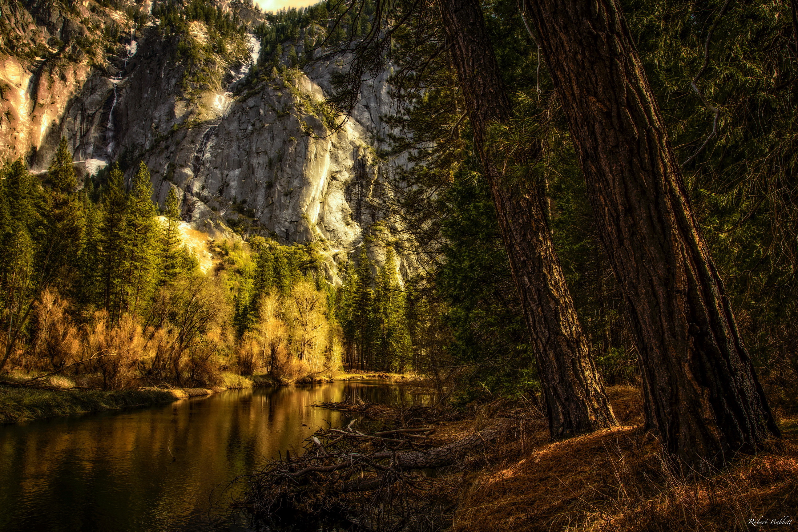 California Cliff Nature River Rock Tree Usa Waterfall Yosemite National Park 2592x1728