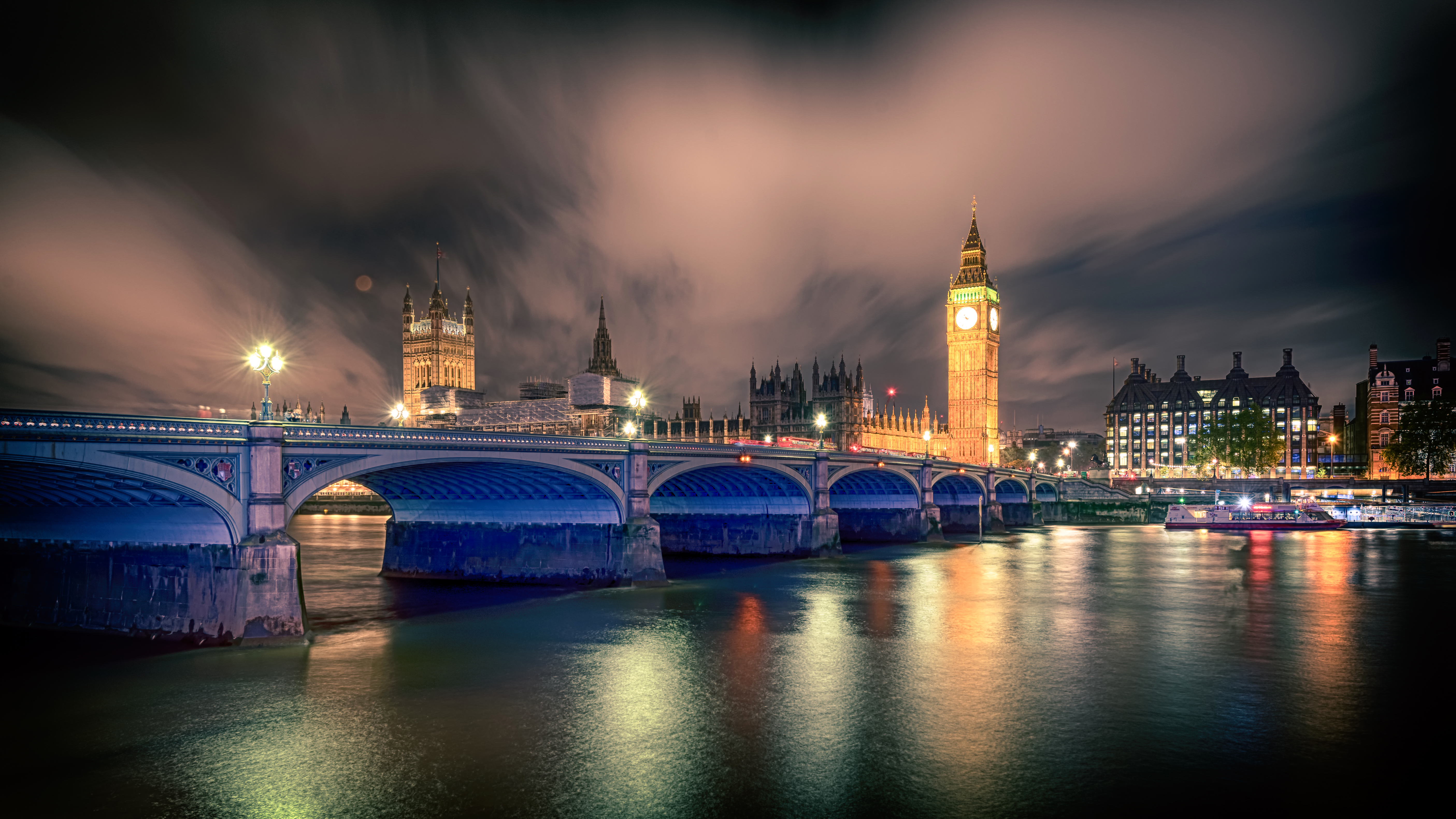 Big Ben Bridge London Night River Thames 5621x3162