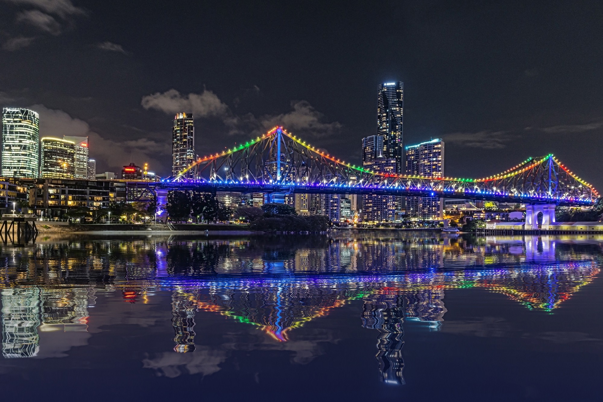 Australia Bridge Brisbane City Light Night Reflection Skyscraper 2000x1333