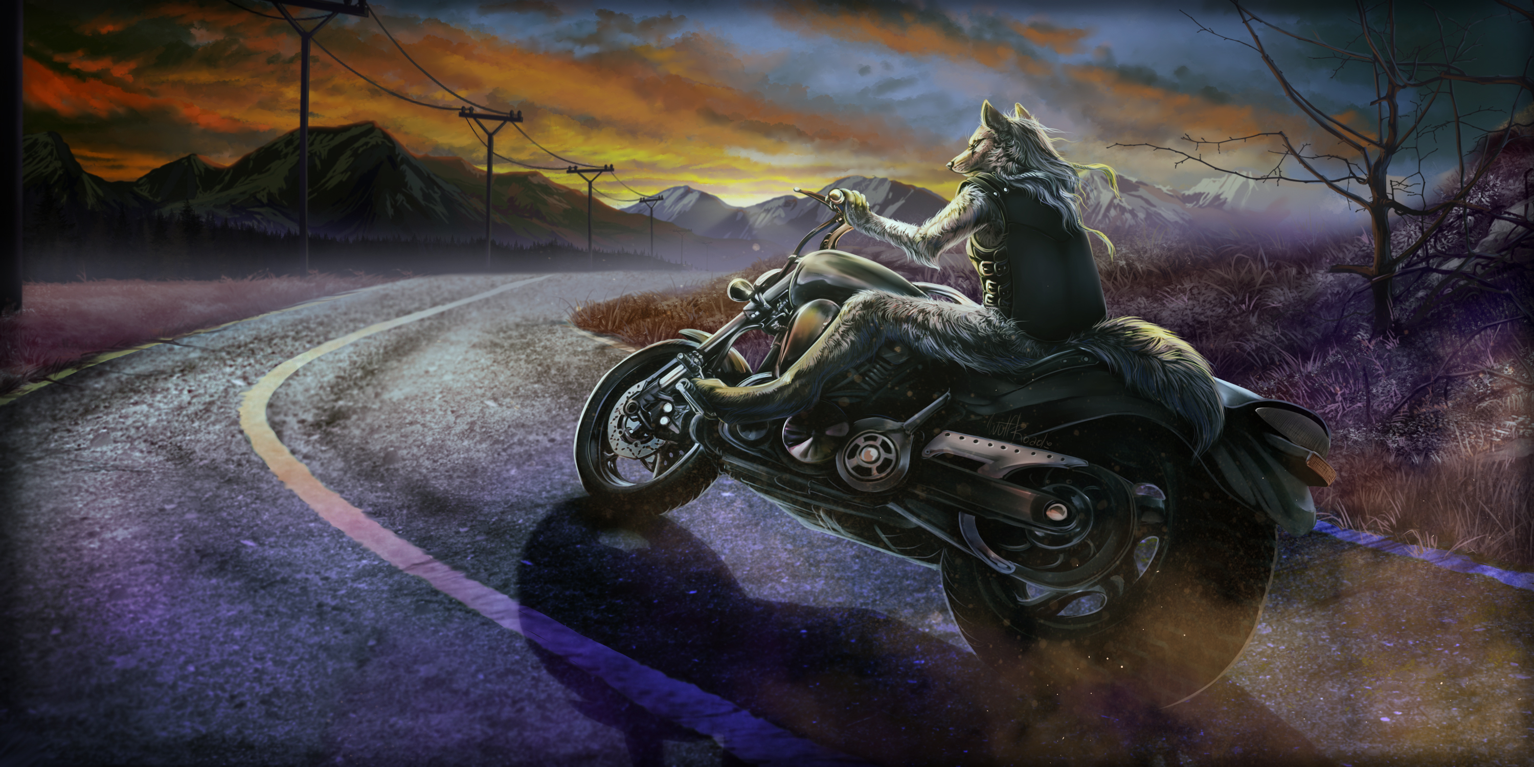 Artistic Creature Furry Anthropomorphic Motorcycle Wolf 3000x1500