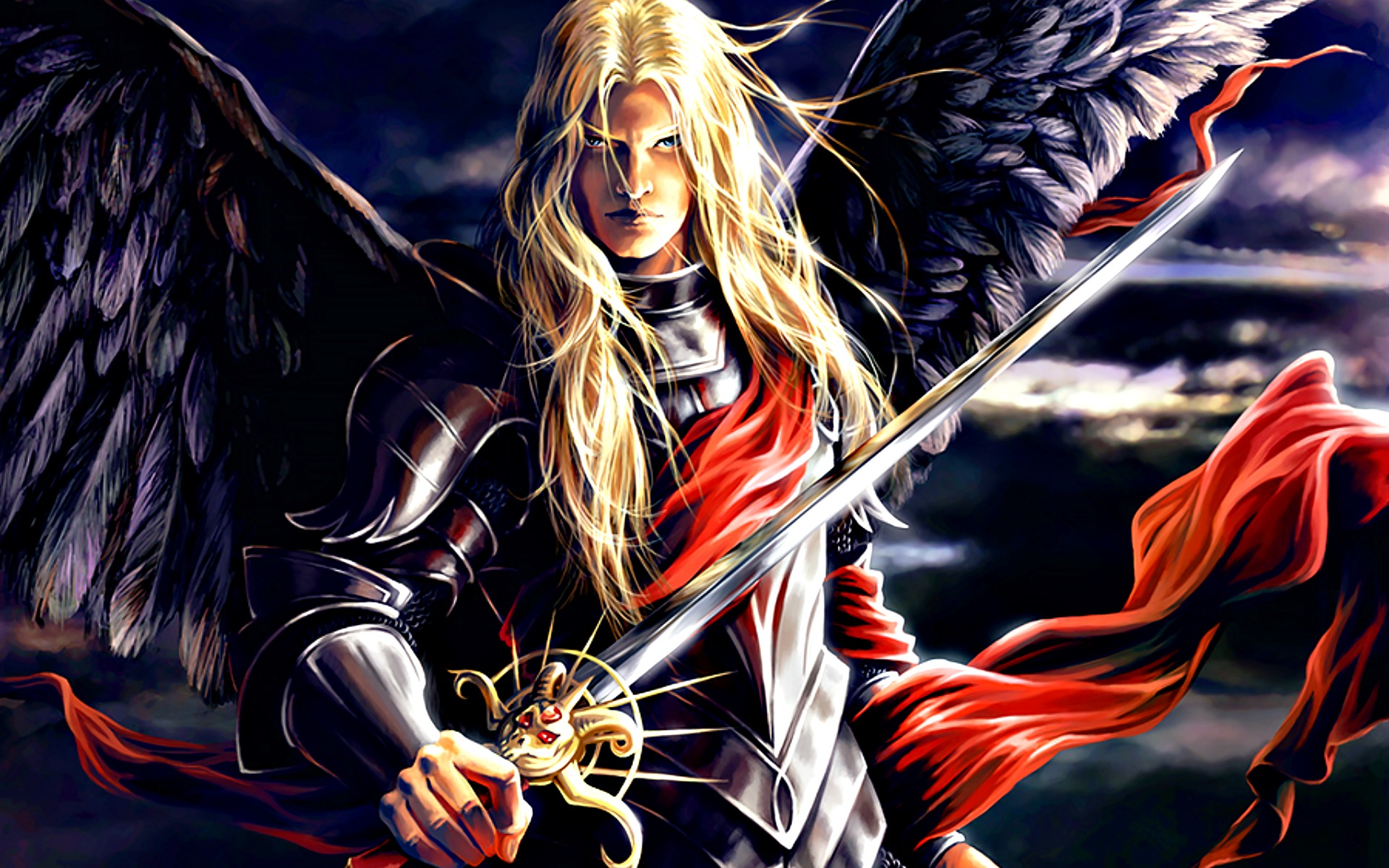 Angel Fantasy Long Hair Sword Warrior Wings 1920x1200