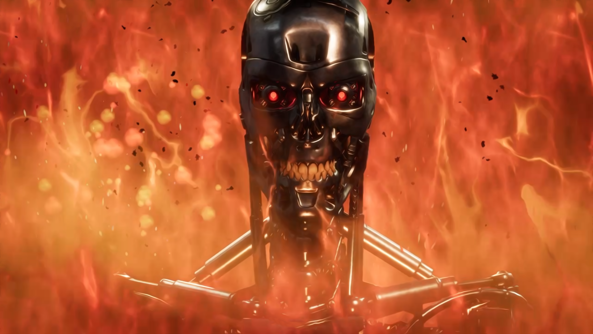 Terminator Mortal Kombat 11 Video Games Cyborg Endoskeleton Fire 1920x1080