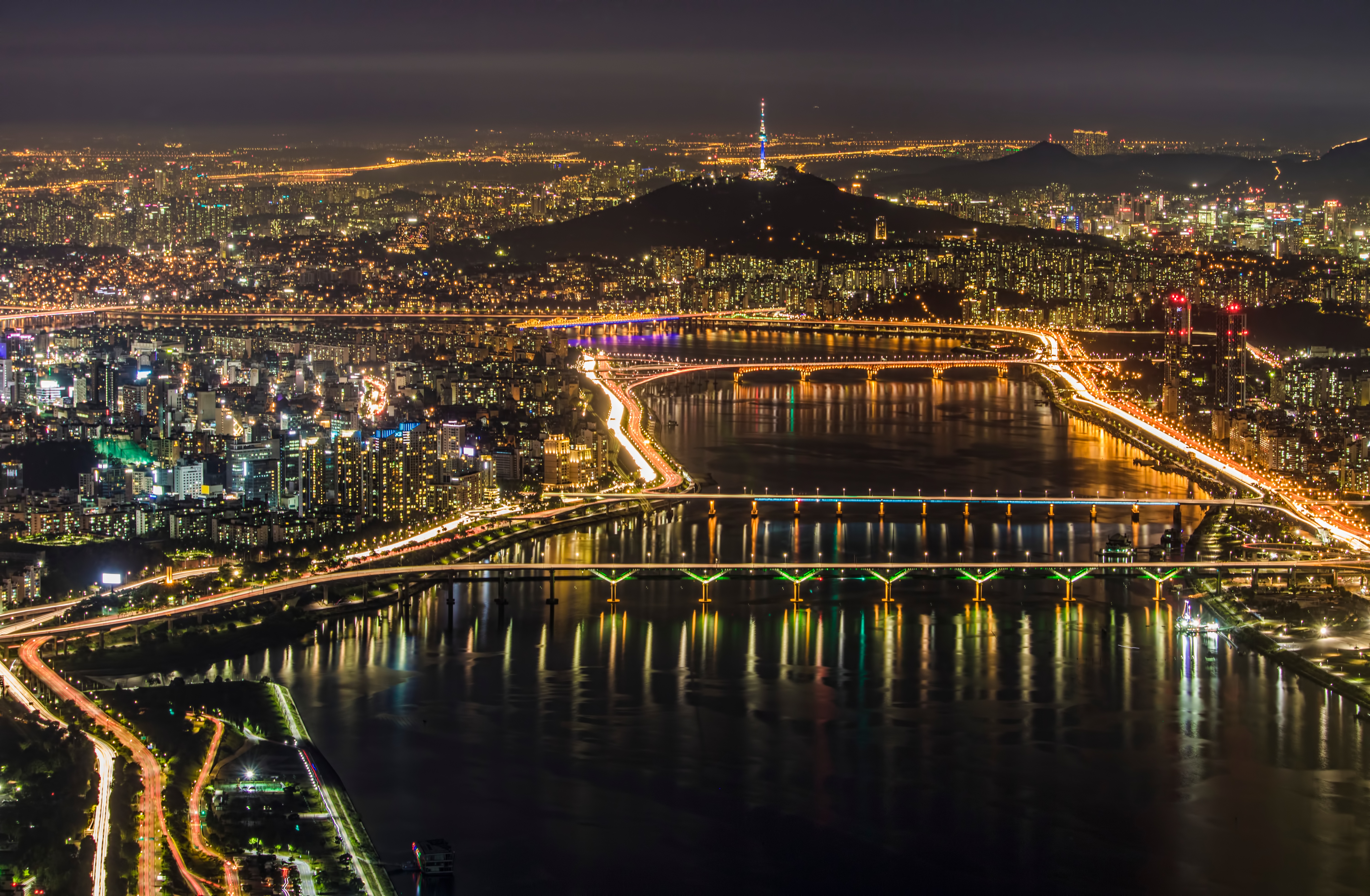 Bridge City Cityscape Light Night River Seoul South Korea 6000x3926