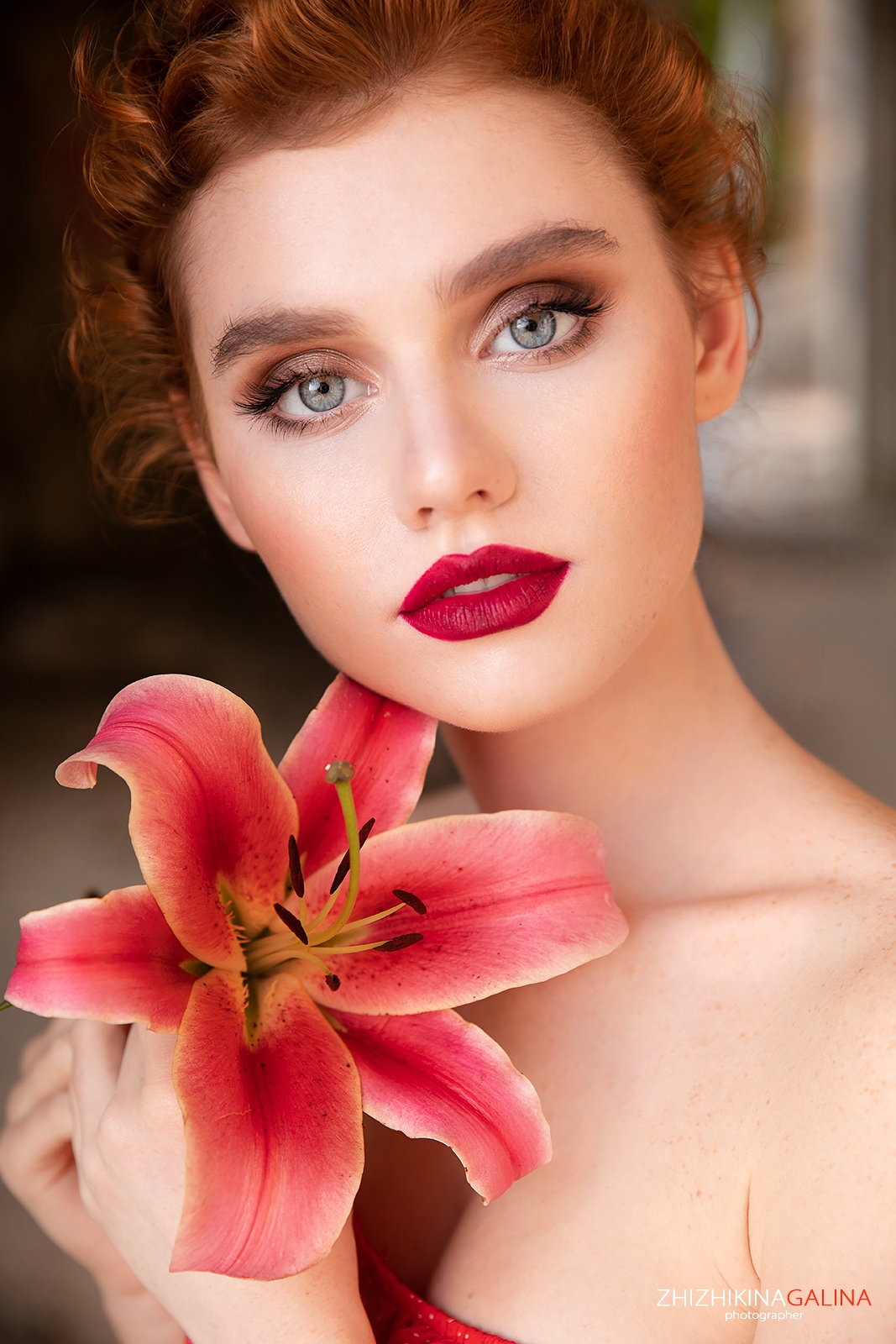 Flowers Face Makeup Women Red Lipstick Plants Galina Zhizhikina 1067x1600