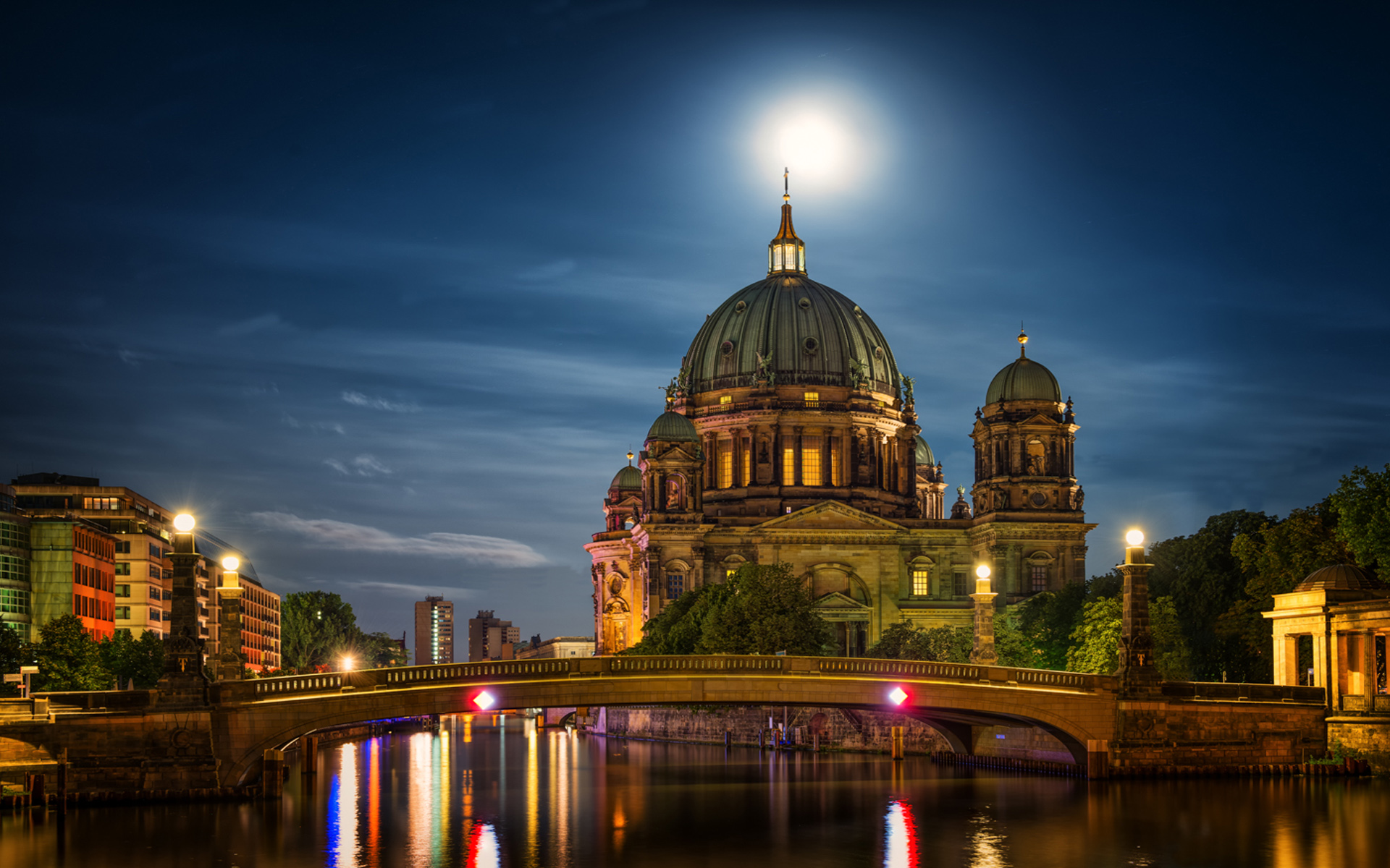 Berlin Berlin Cathedral Bridge City Germany Night 1920x1200