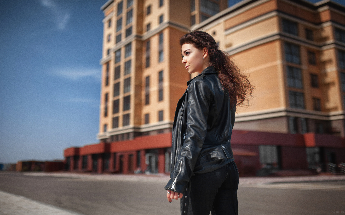 Women Model Brunette Long Hair Women Outdoors Urban Leather Jackets Pants Aleksey Yuriev 35PHOTO Bui 1440x900