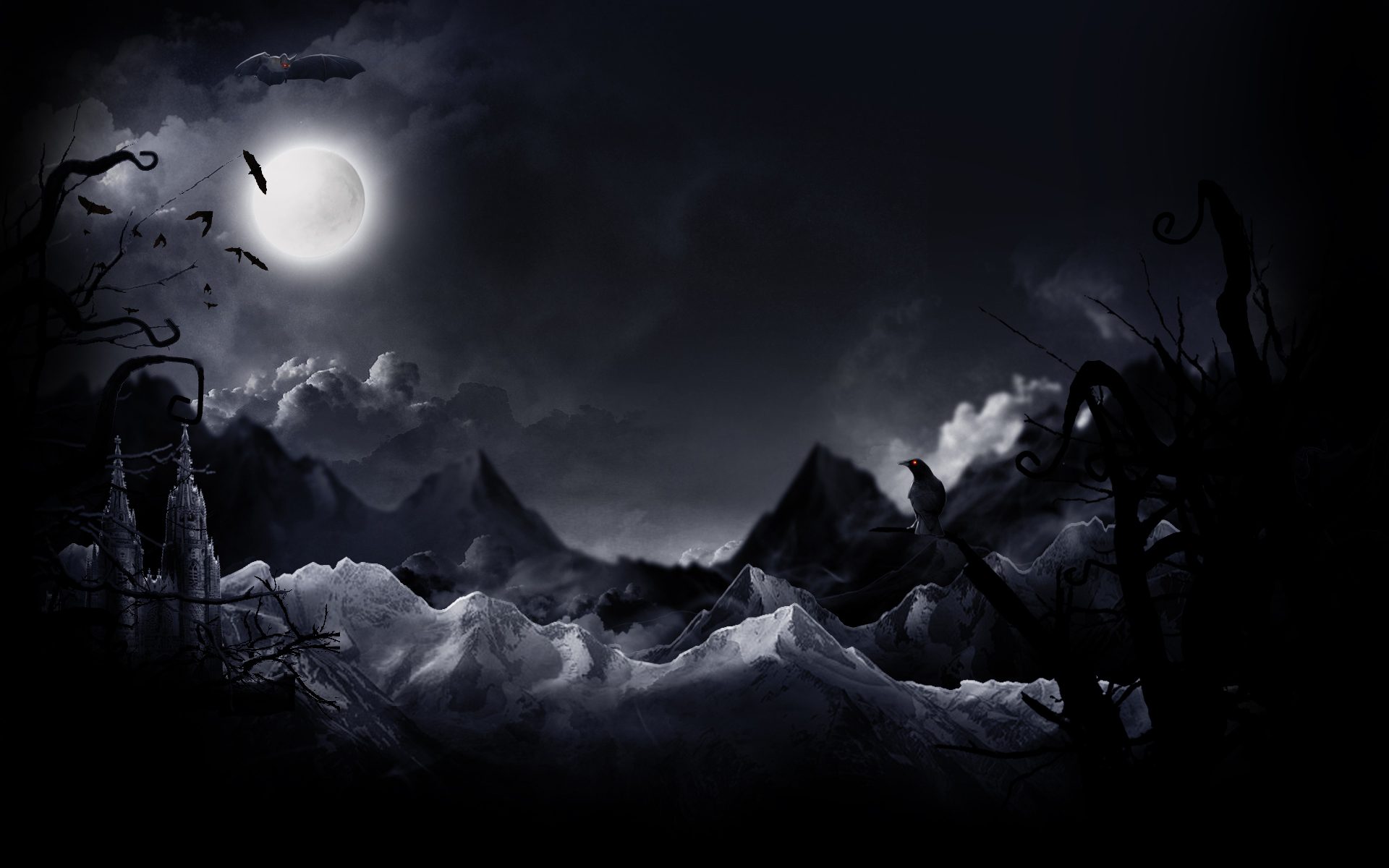 Artistic Bat Castle Cloud Dark Moon Night Raven 1920x1200