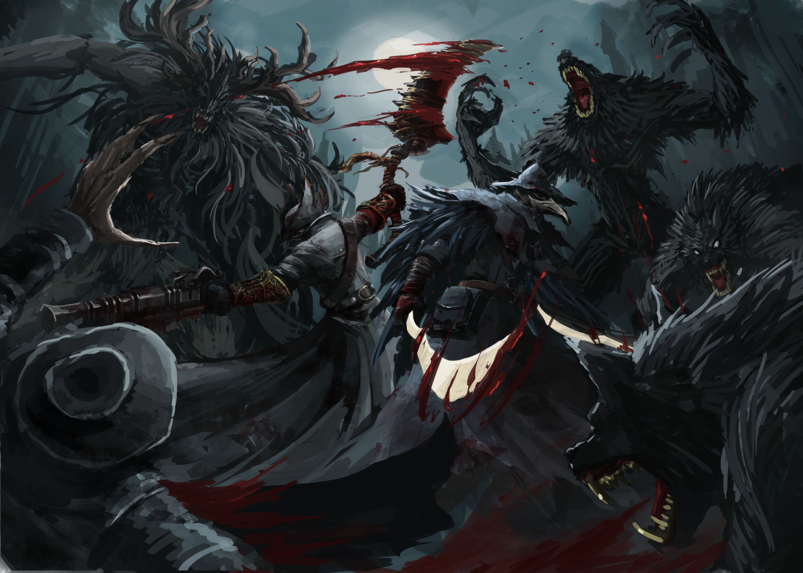 Battle Blood Bloodborne Dark Sword Werewolf 2800x2000