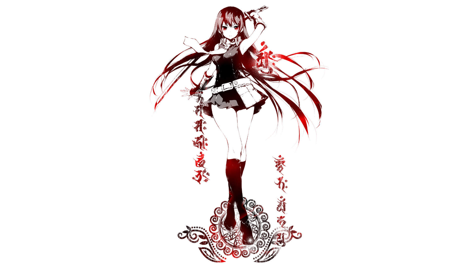 Akame Akame Ga Kill Akame Ga Kill Belt Black Dress Black Hair Dress Girl Glove Katana Long Hair Red  1920x1080