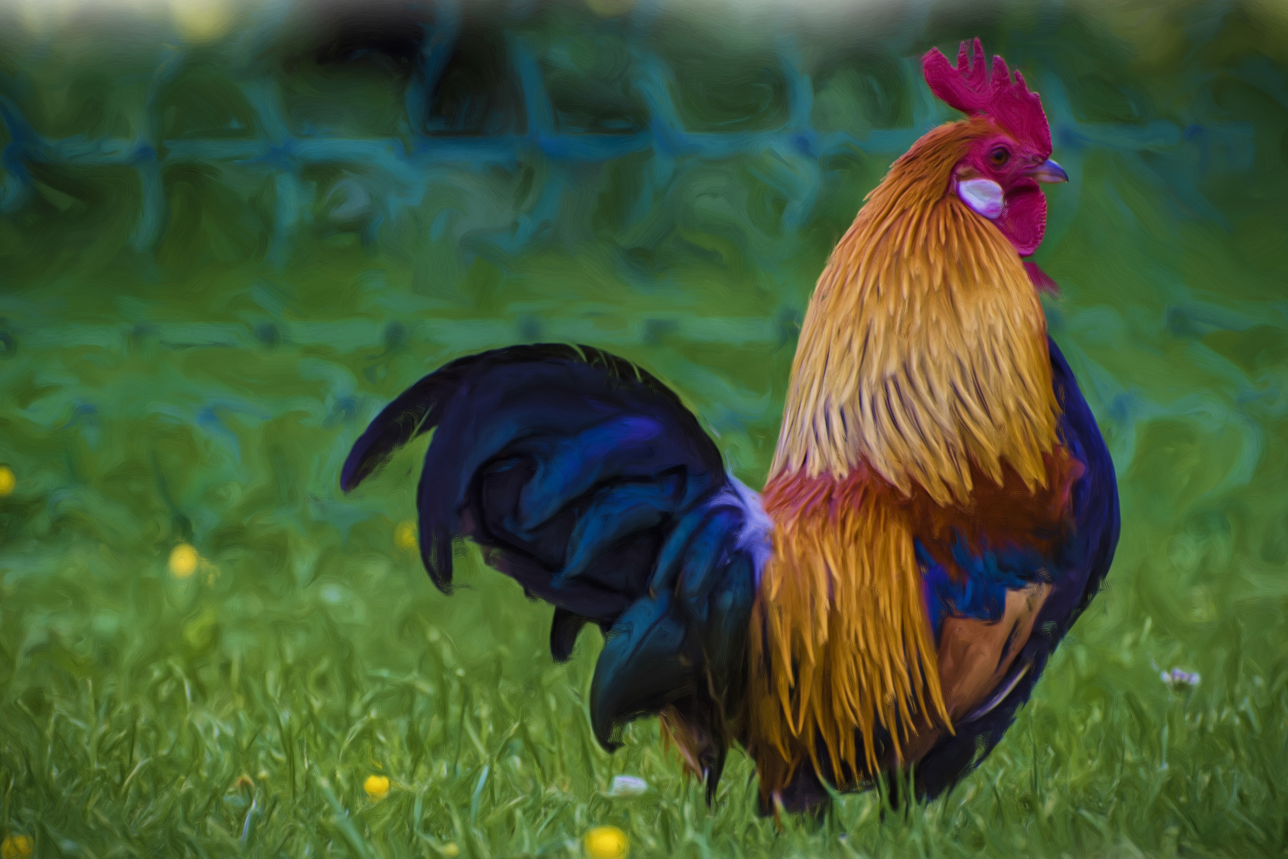 Artistic Bird Chicken Oil Painting Painting Rooster 4272x2848