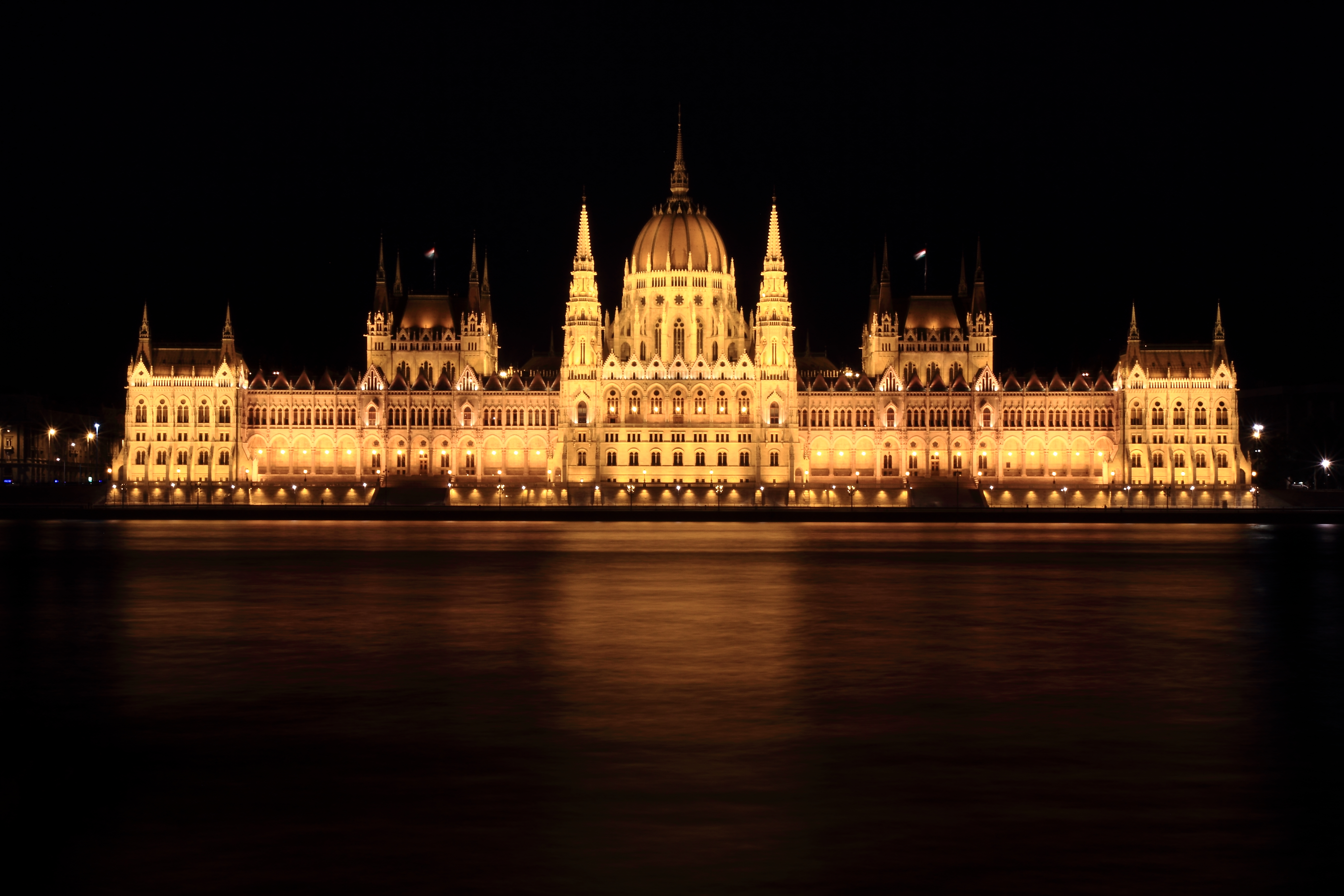 Architecture Budapest Danube Hungarian Parliament Building Hungary Night 5184x3456