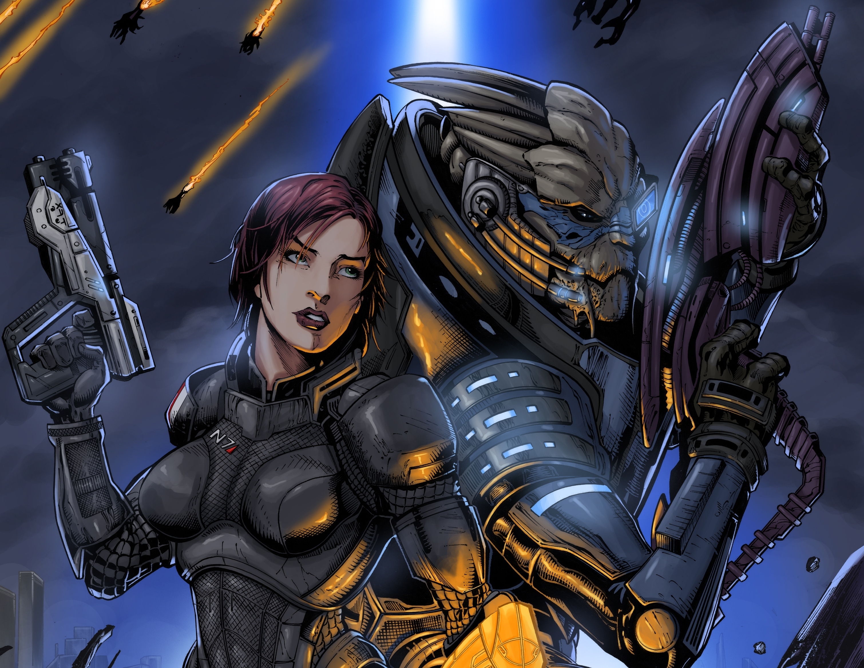 Alien Commander Shepard Garrus Vakarian Warrior Weapon Woman Warrior 3020x2333