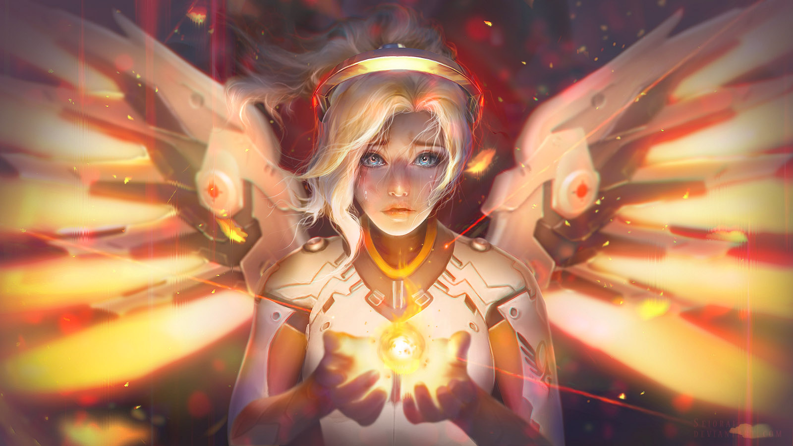 Angel Blonde Mercy Overwatch Orb Wings 1600x900