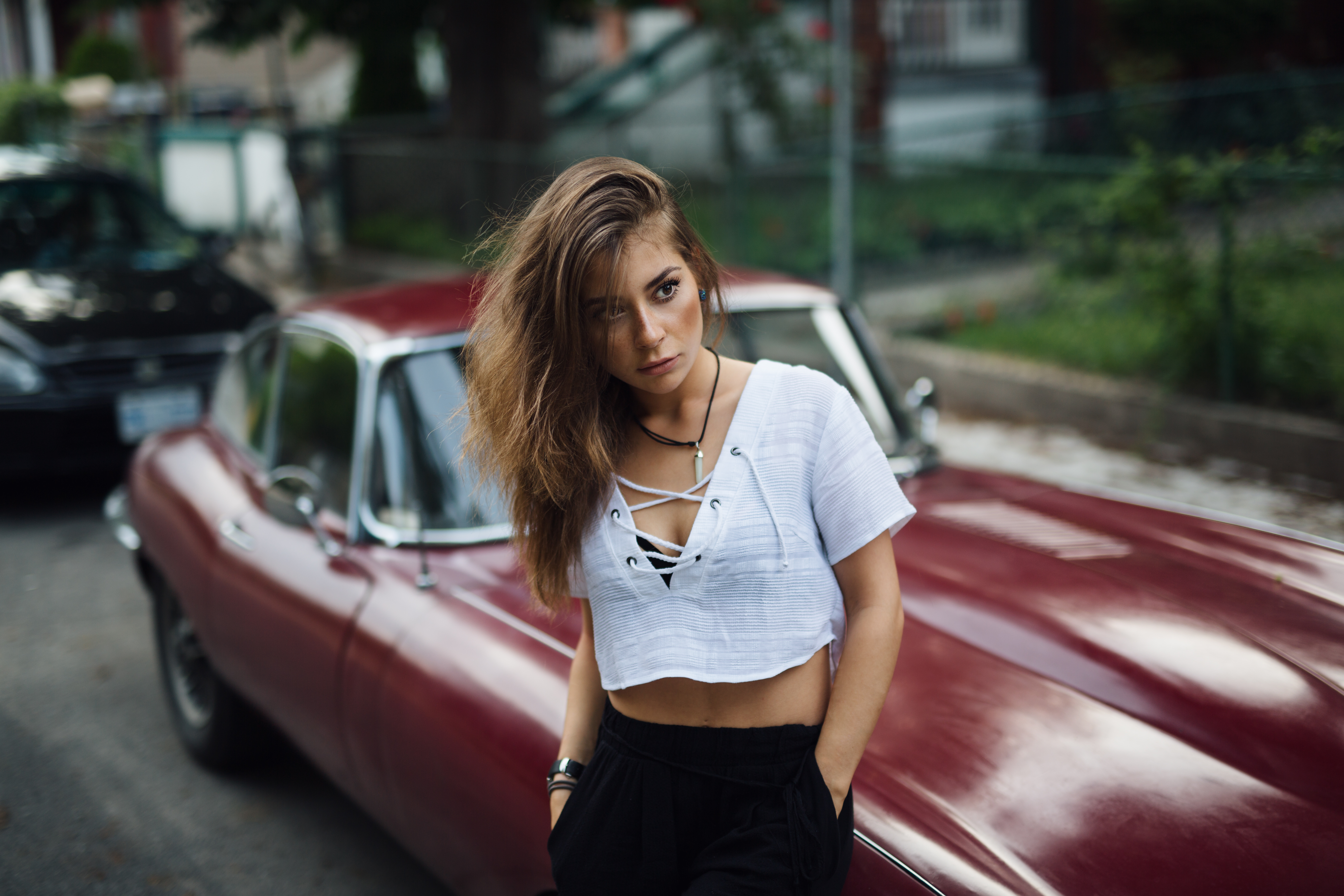 Brown Eyes Brunette Jaguar E Type Model Woman 5760x3840