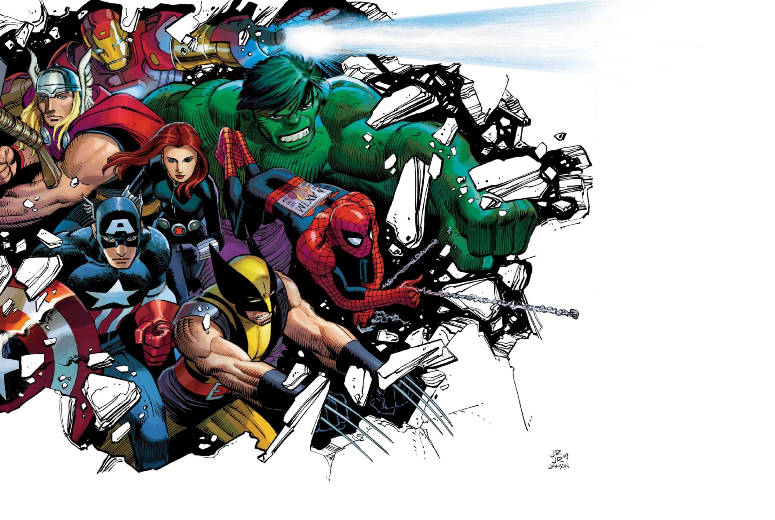Black Widow Captain America Hulk Iron Man Spider Man Thor Wolverine 2499x1677