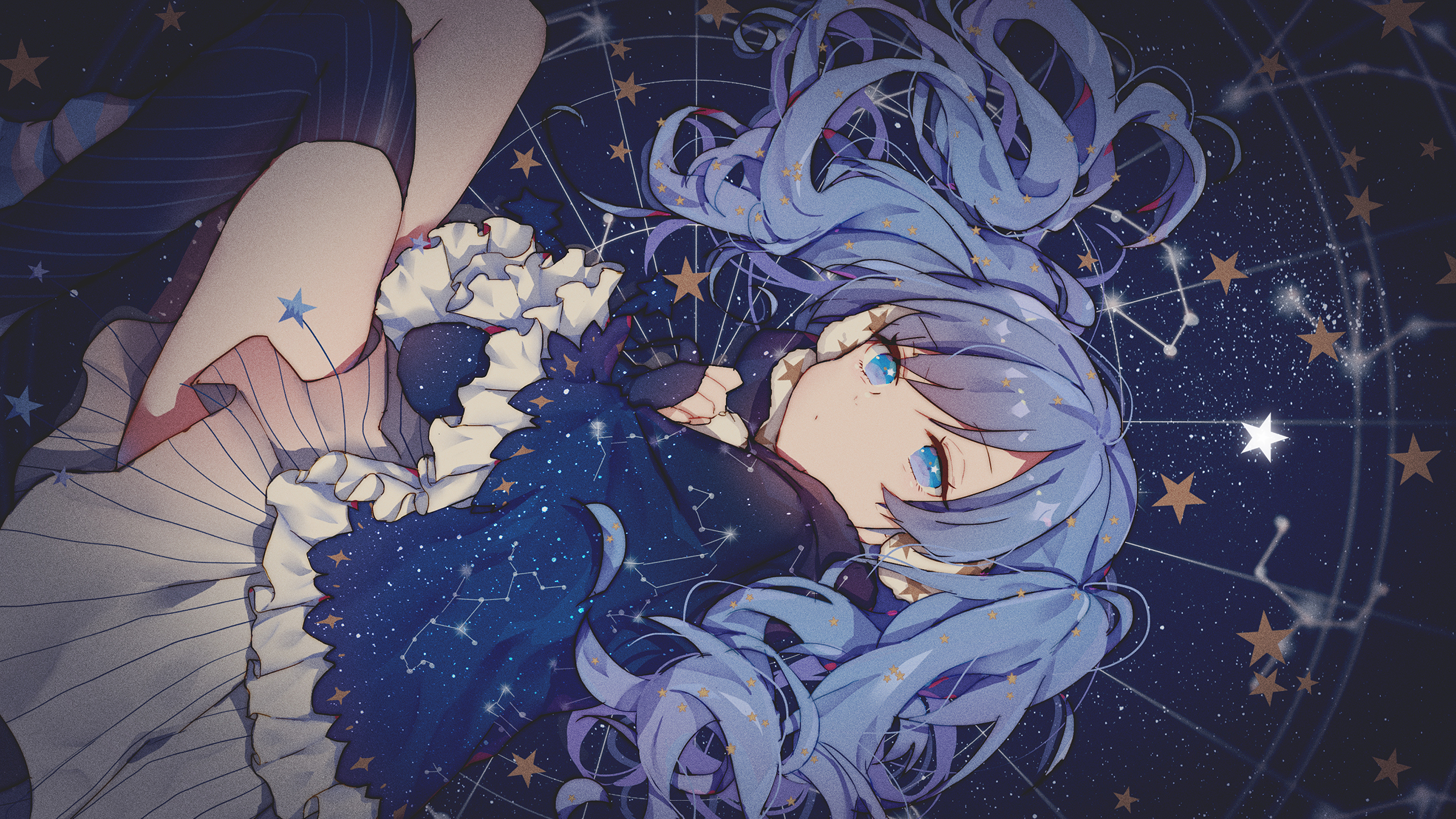 Anime Stars Blue Hair Constellations Blue Eyes 3840x2160
