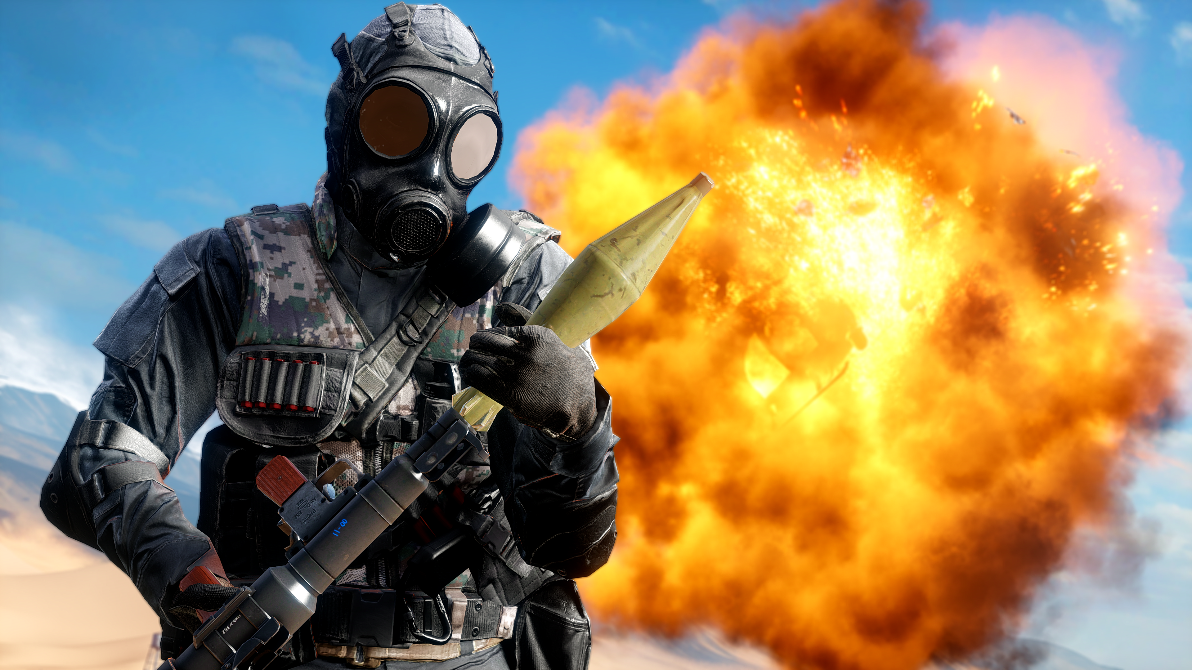 Battlefield 4 Explosion Gas Mask Rocket Launcher Soldier 3842x2160