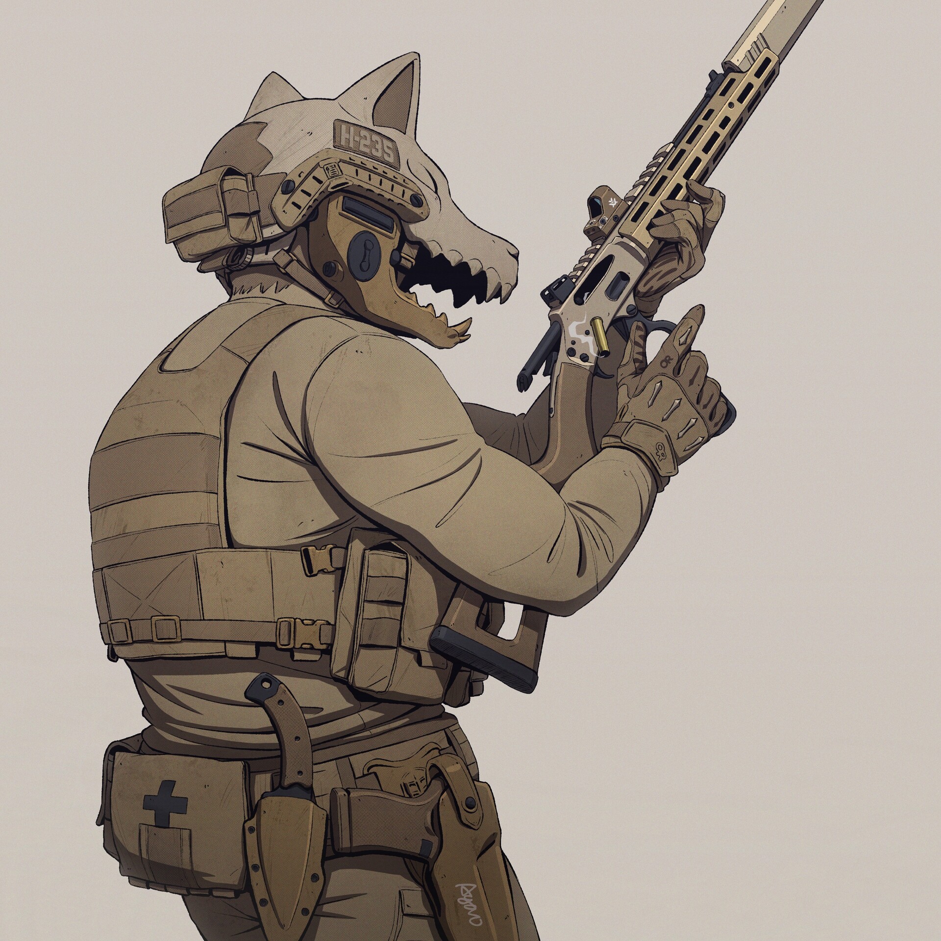 Gun Coyote Soldier Fantasy Art 1920x1920