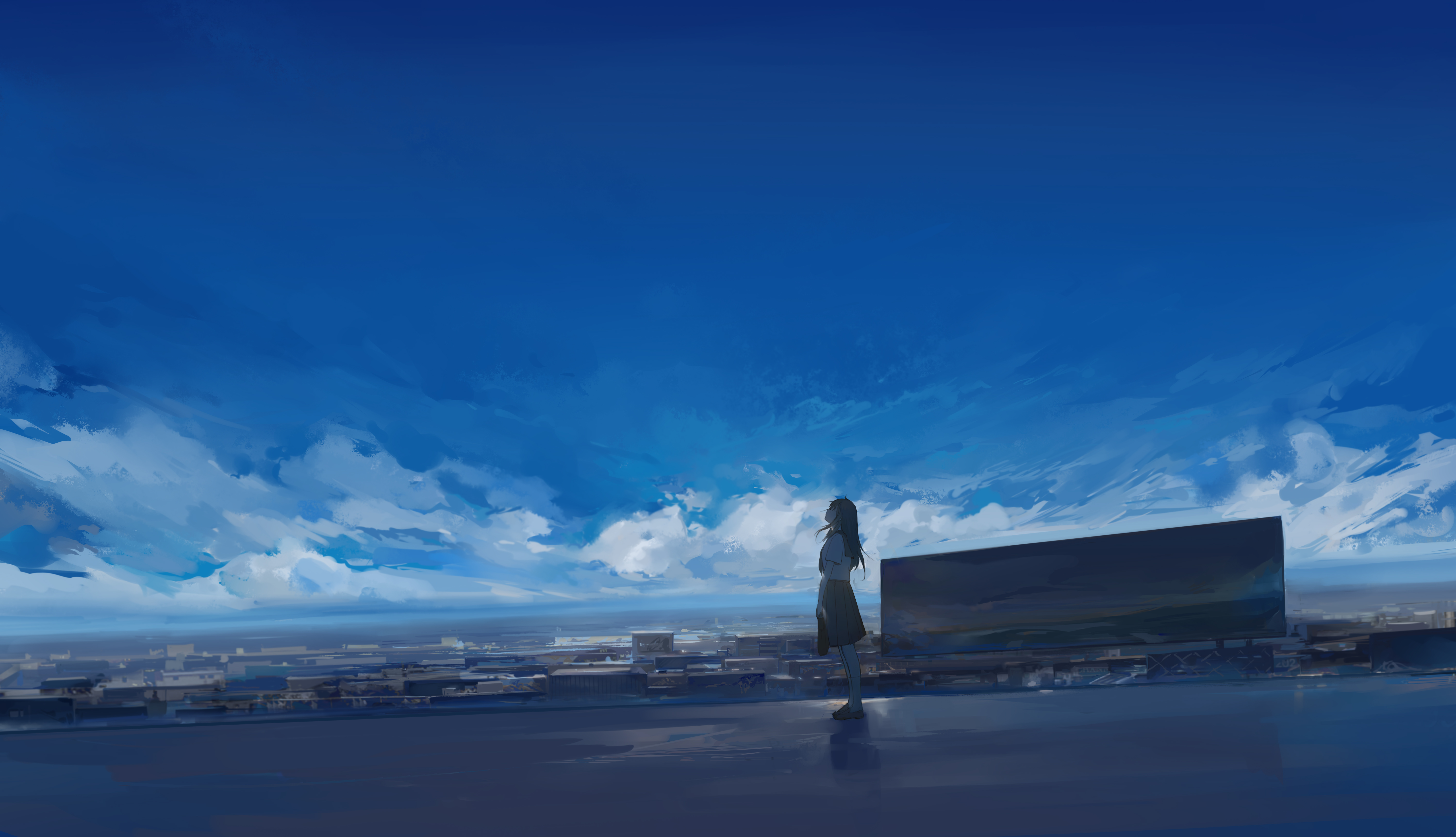 Moescape Anime Sky Anime Girls Standing Blue Clouds 6000x3450
