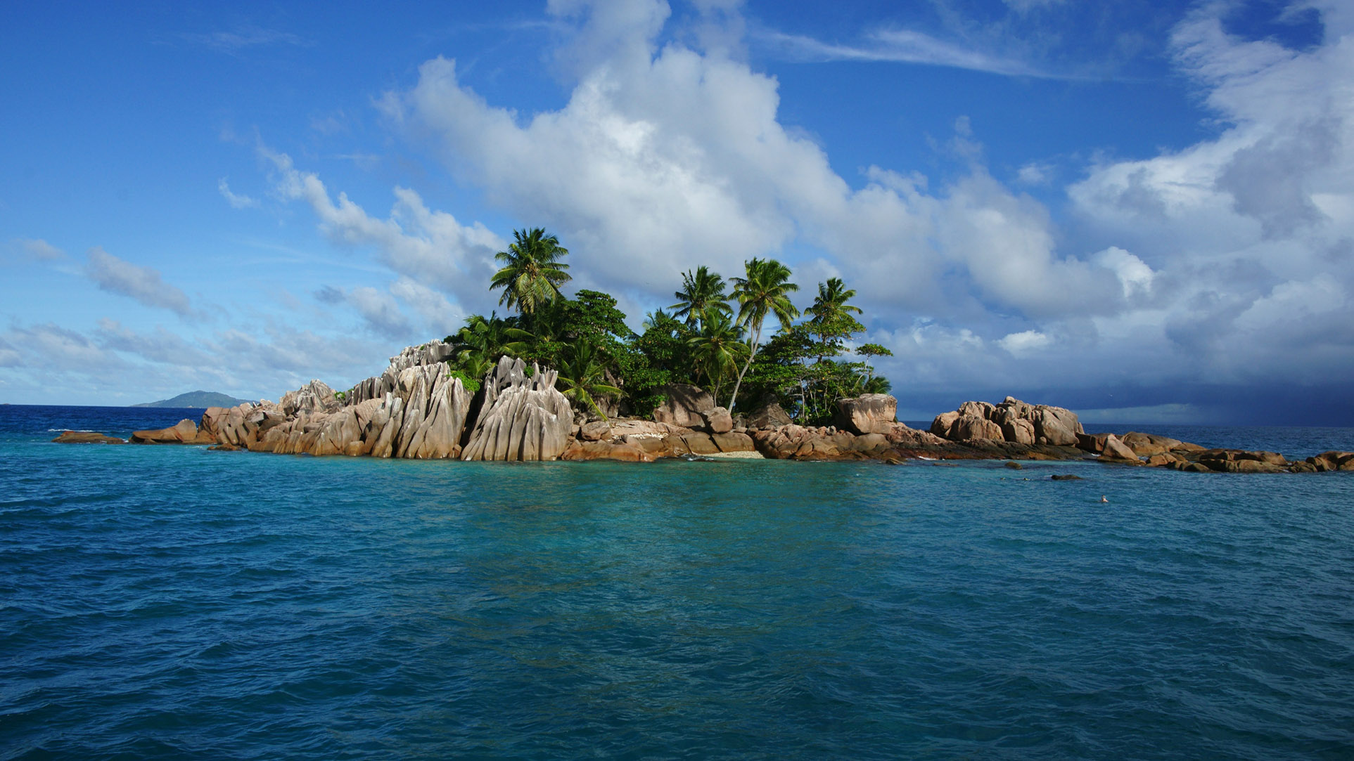 Island Nature Ocean Palm Tree Rock Seychelles Tropical Tropics 1925x1083