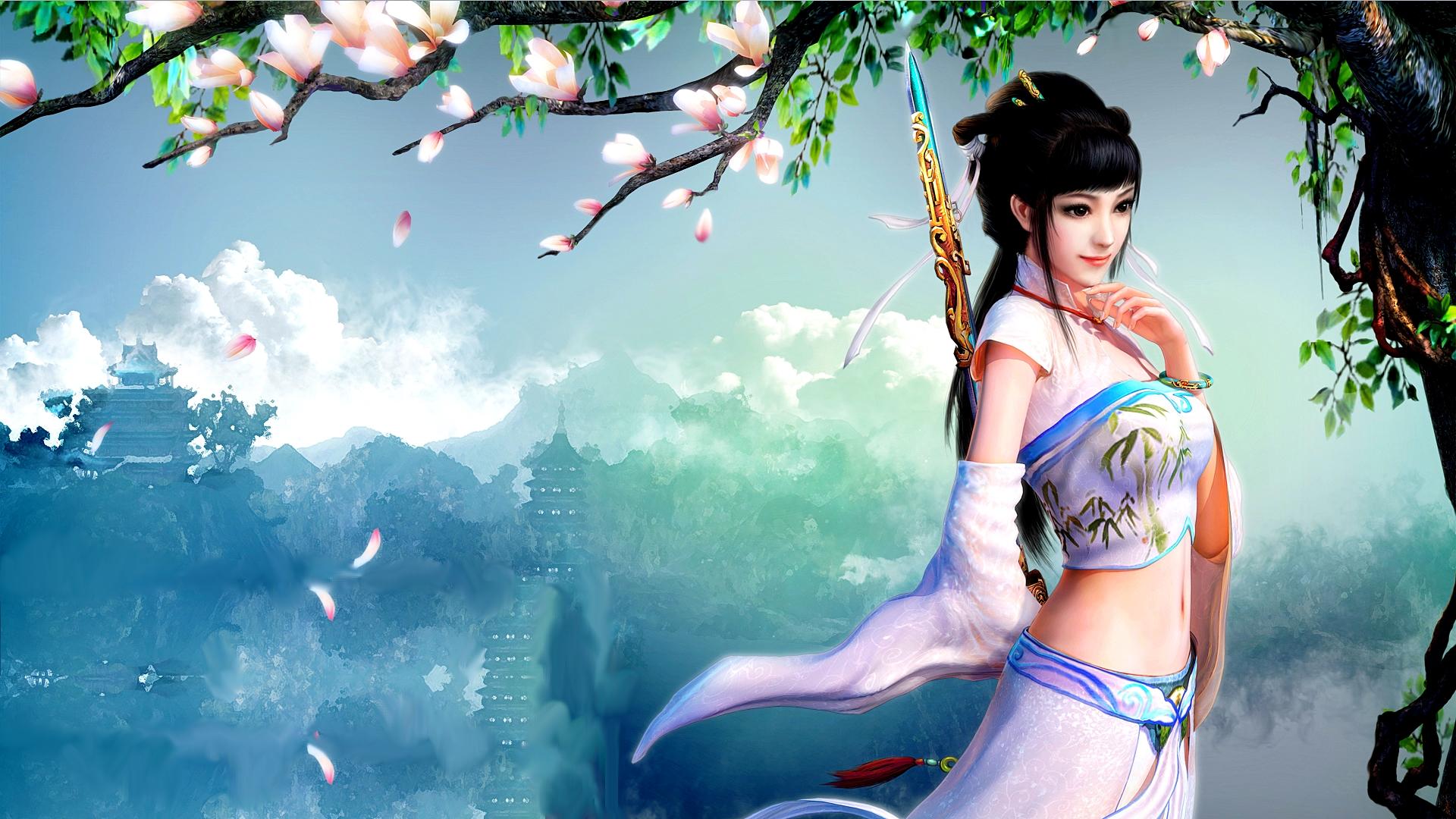 Asian Fantasy Girl Magnolia Spring Sword Woman Woman Warrior 1920x1080