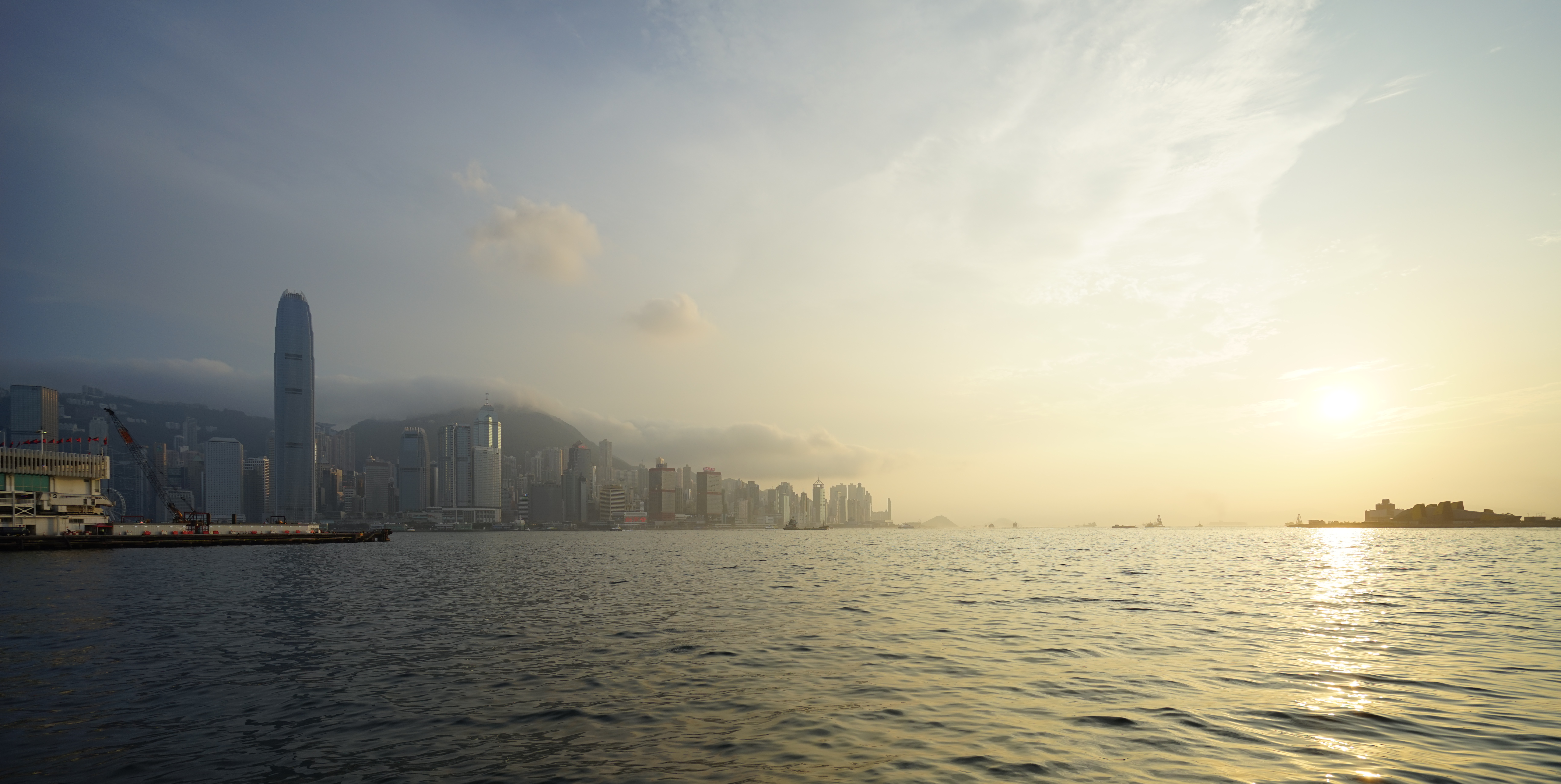 China Hong Kong Sea Sky Victoria Harbour 7360x3699