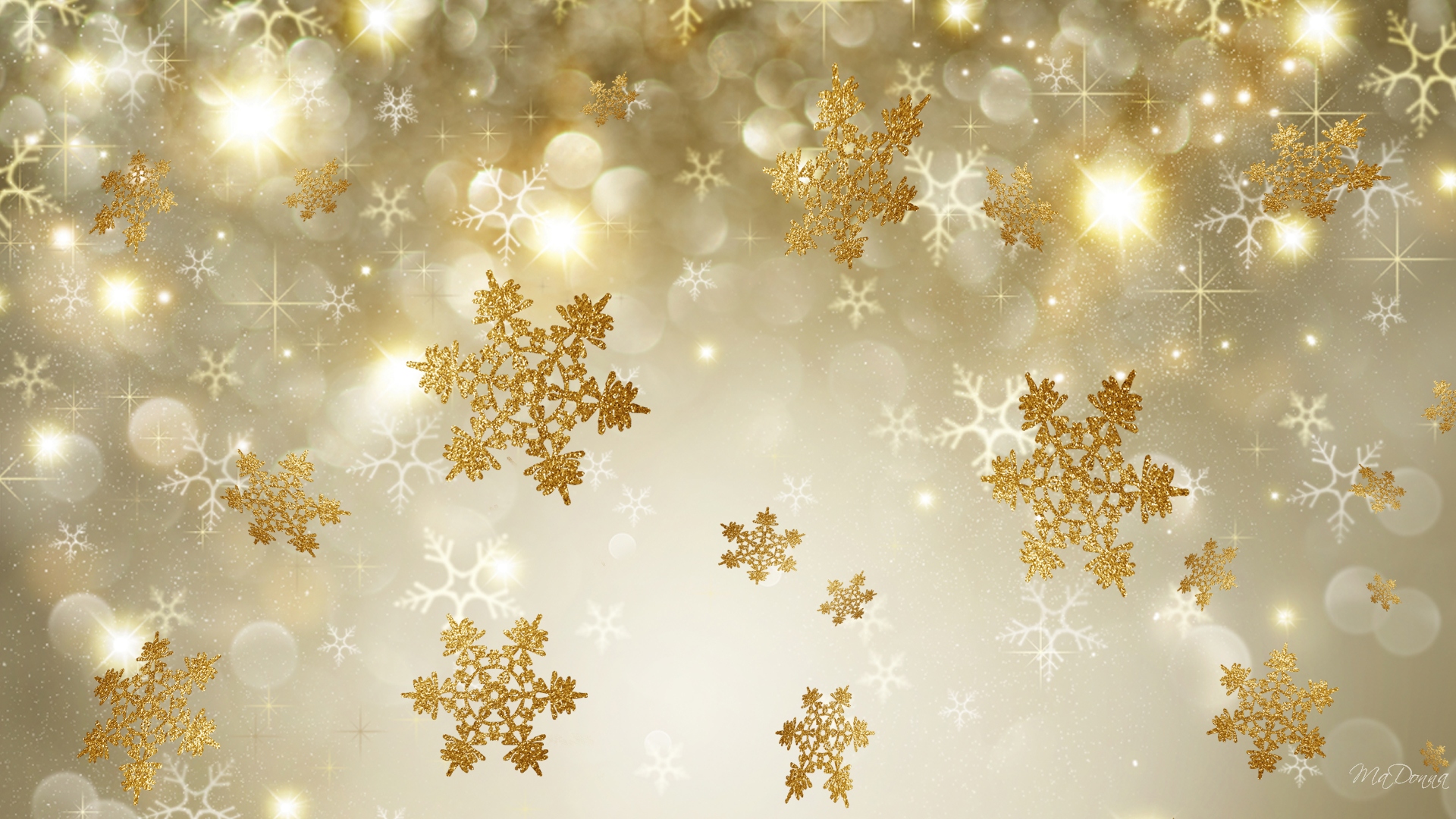 Artistic Gold Golden Snowflake Winter 1920x1080