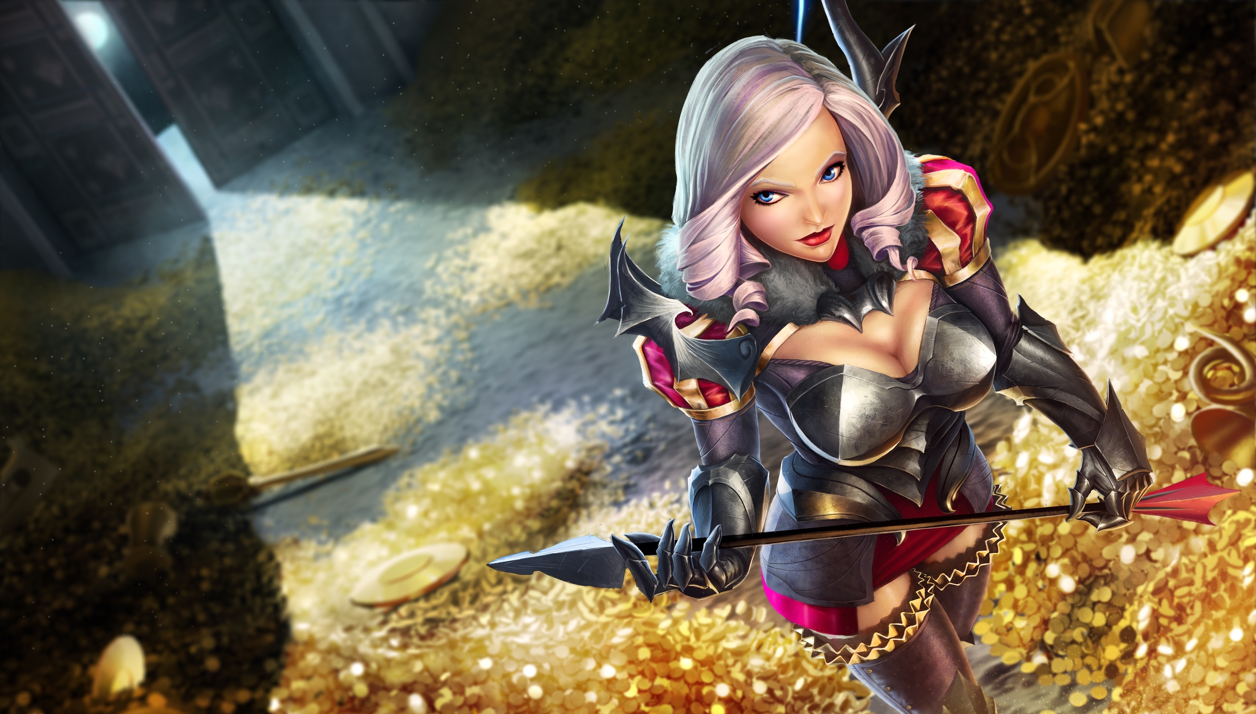 Armor Arrow Ashe League Of Legends Blue Eyes Gold League Of Legends White Hair Woman Warrior 4000x2273
