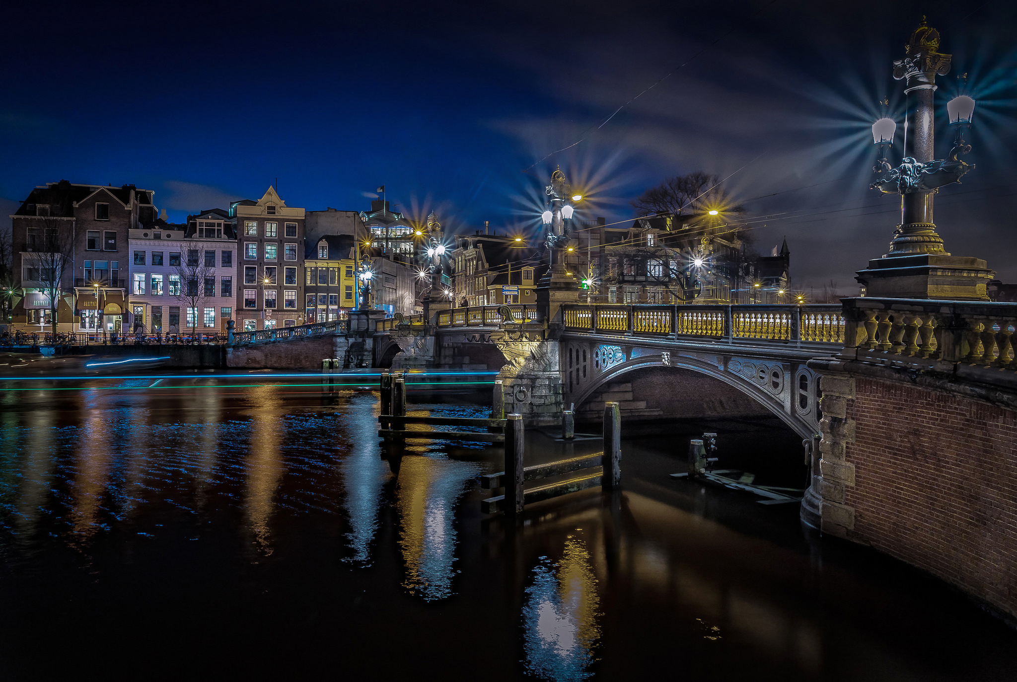 Amsterdam Bridge City Light Netherlands Night Reflection River 2048x1373