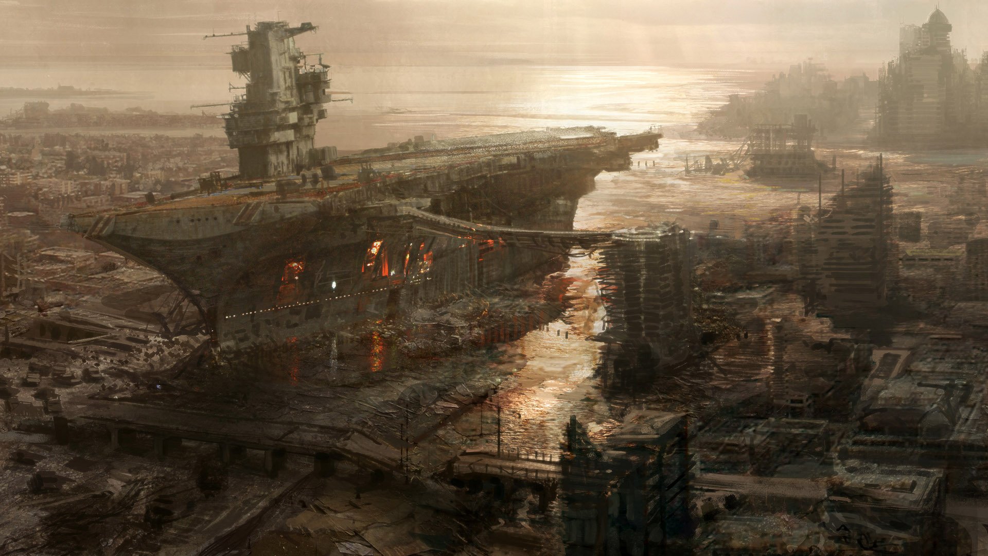 City Fallout Fallout 3 Rivet City Sci Fi Ship 1920x1080